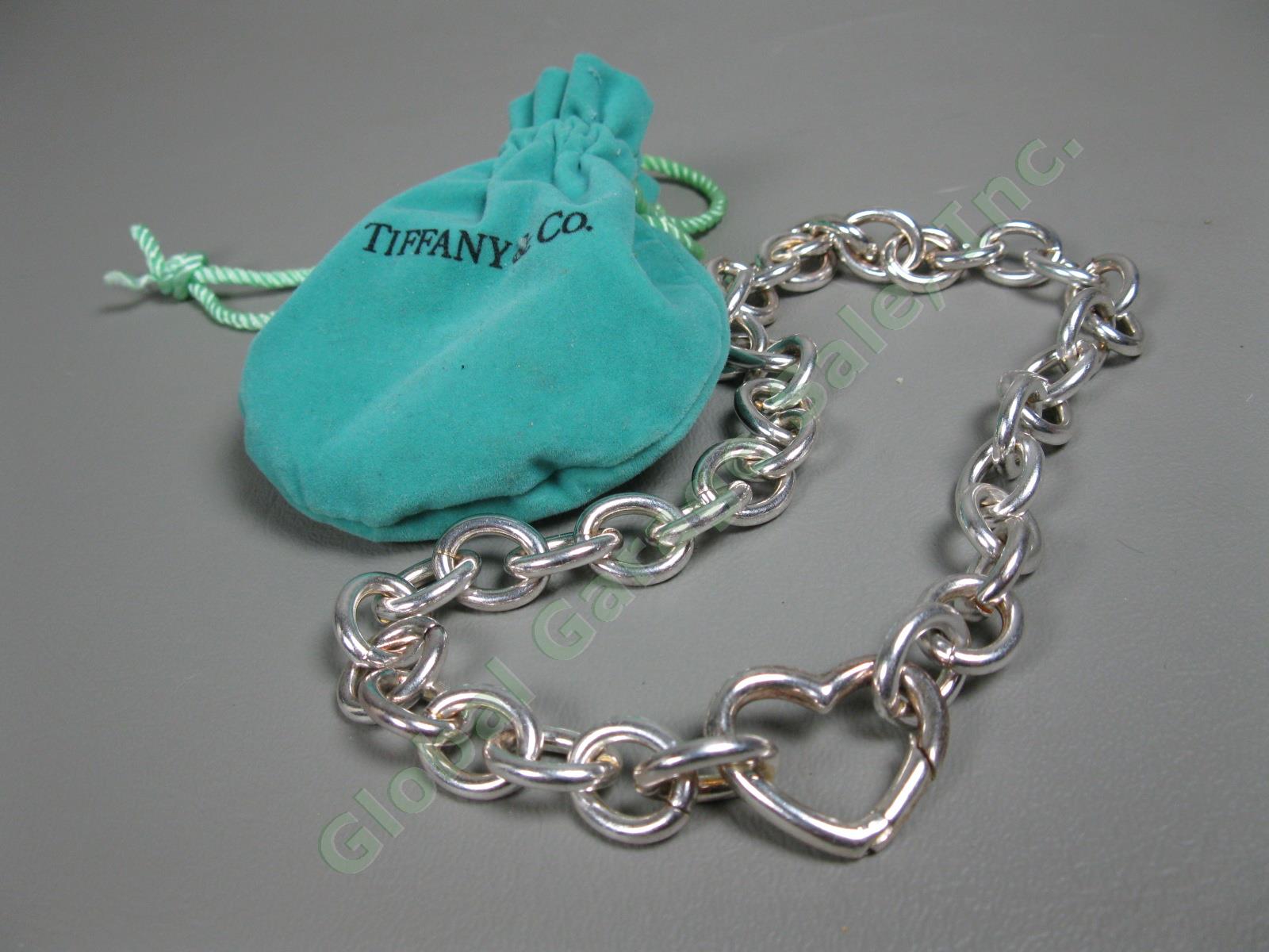 Tiffany & Co Sterling Silver Heart Pendant 13" Chain Link Bracelet 75.7 Grams NR
