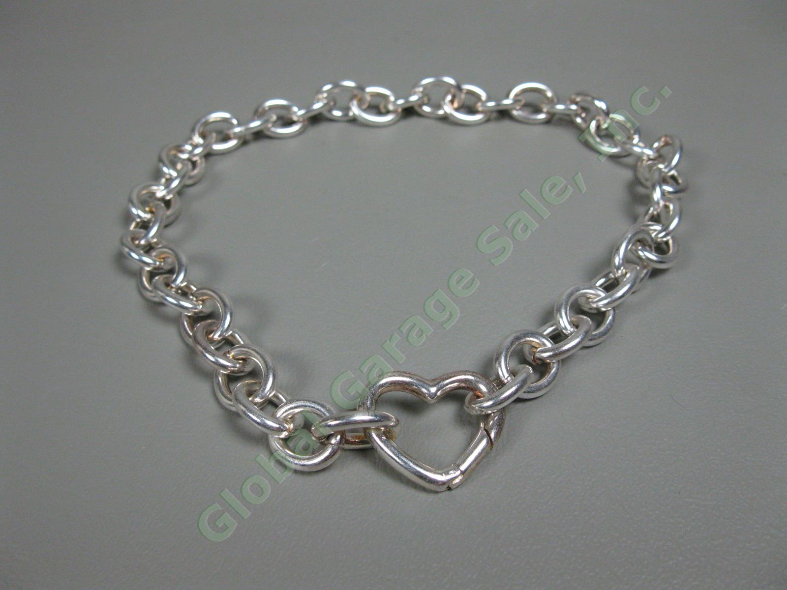 Tiffany & Co Sterling Silver Heart Pendant 13" Chain Link Bracelet 75.7 Grams NR 1