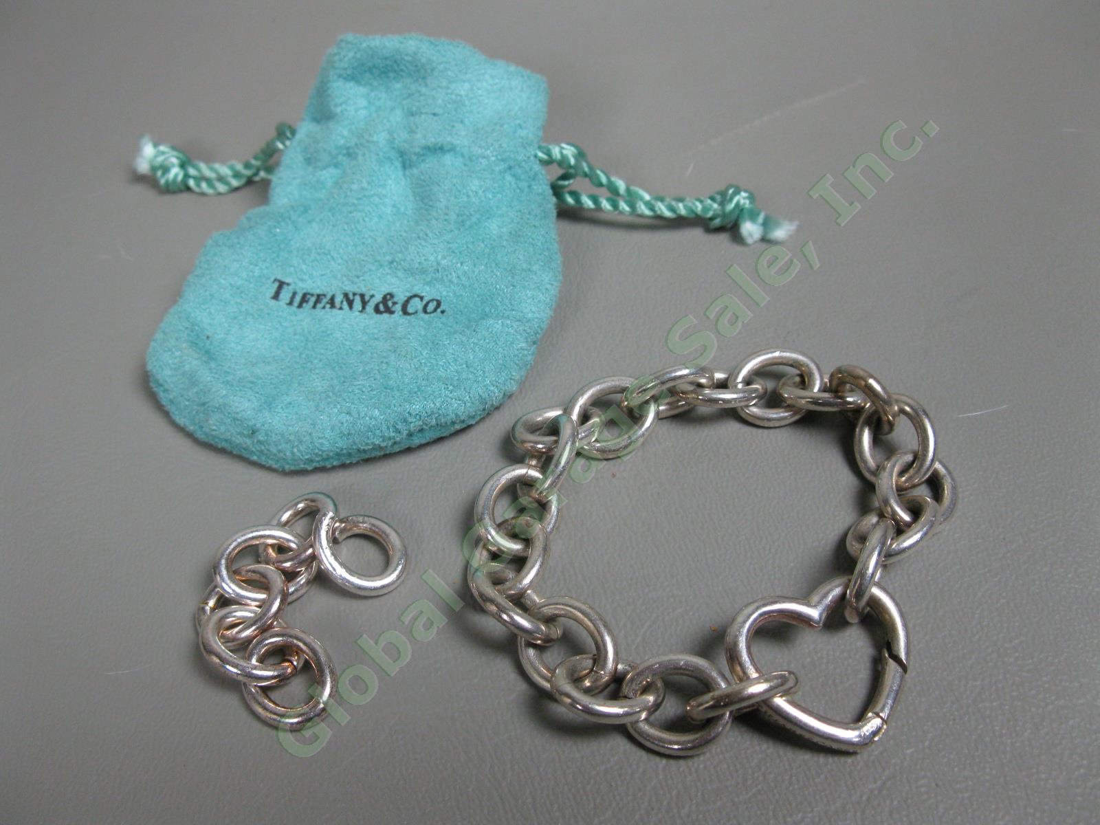 Tiffany & Co Sterling Silver Heart Pendant Clasp 6" Chain Bracelet + 6 Links NR