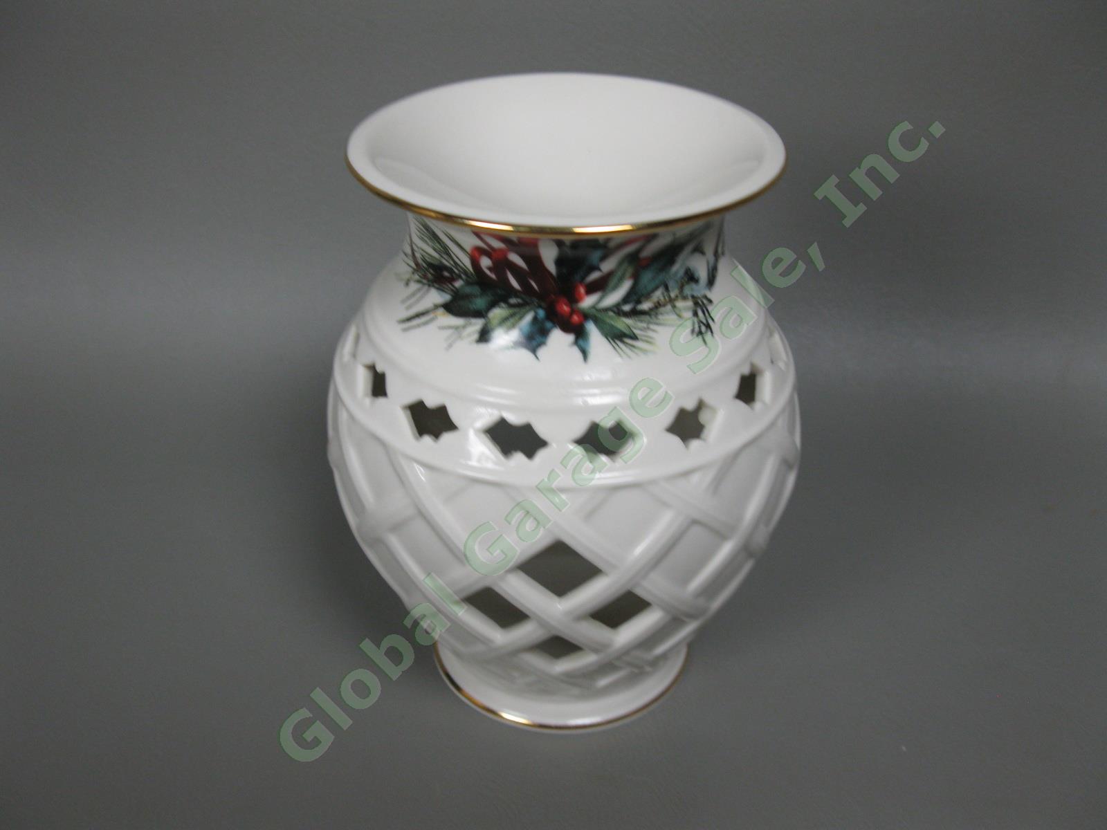 9 Lenox Winter Greetings Tea Cup Saucers + Fragrance Warmer & Spreader China Set 2