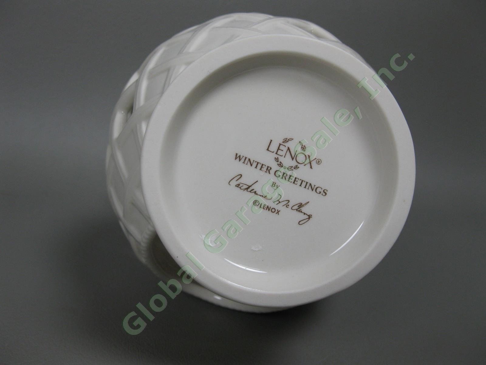 9 Lenox Winter Greetings Tea Cup Saucers + Fragrance Warmer & Spreader China Set 3
