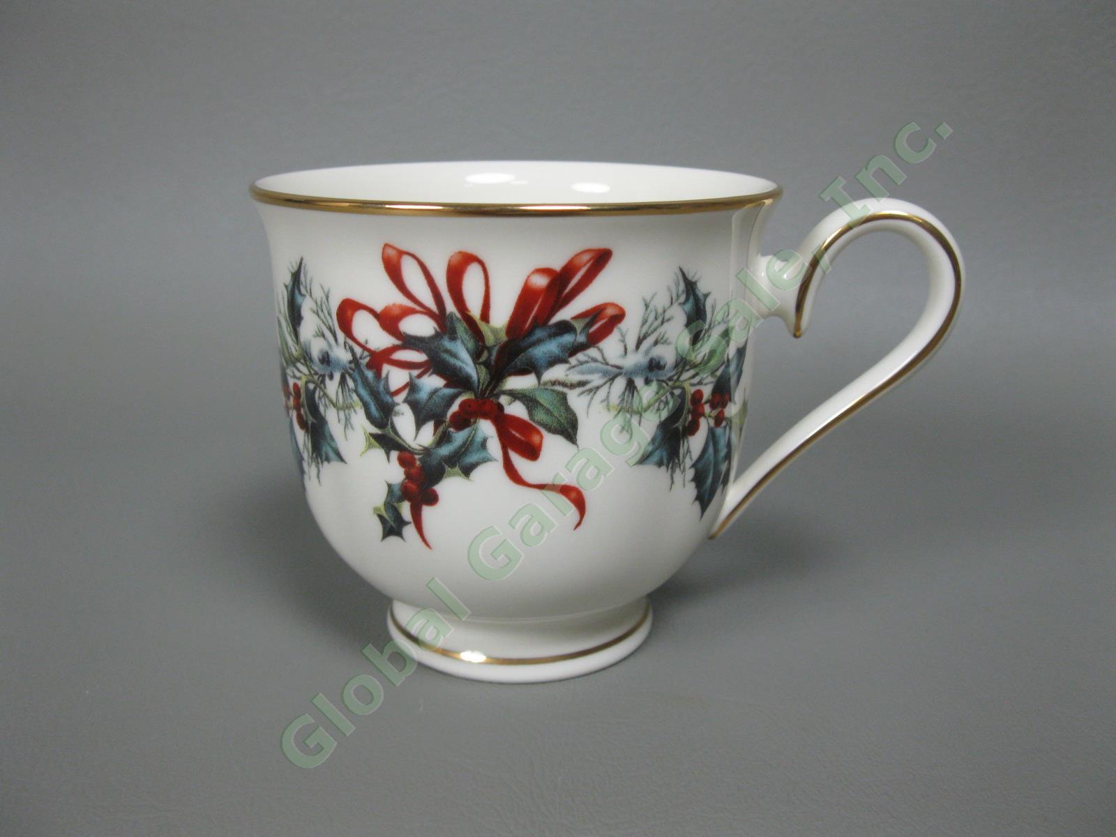 9 Lenox Winter Greetings Tea Cup Saucers + Fragrance Warmer & Spreader China Set 5