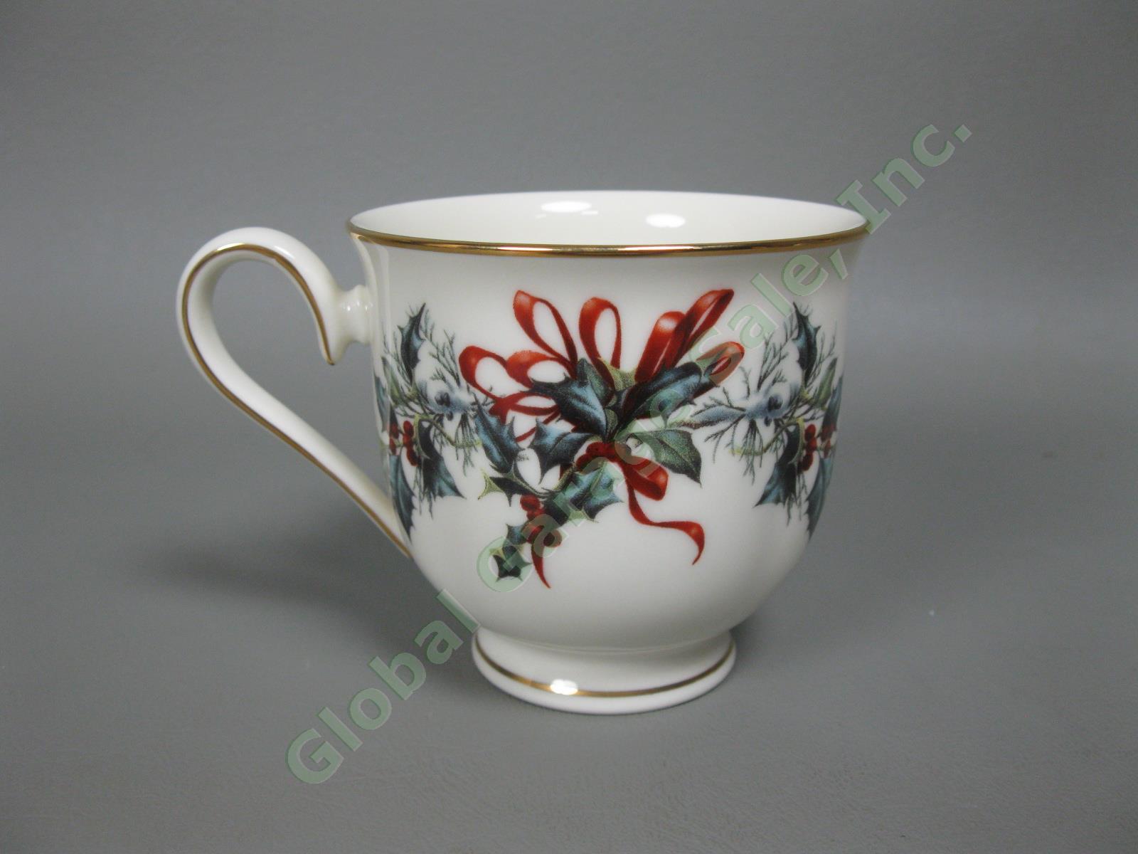 9 Lenox Winter Greetings Tea Cup Saucers + Fragrance Warmer & Spreader China Set 6