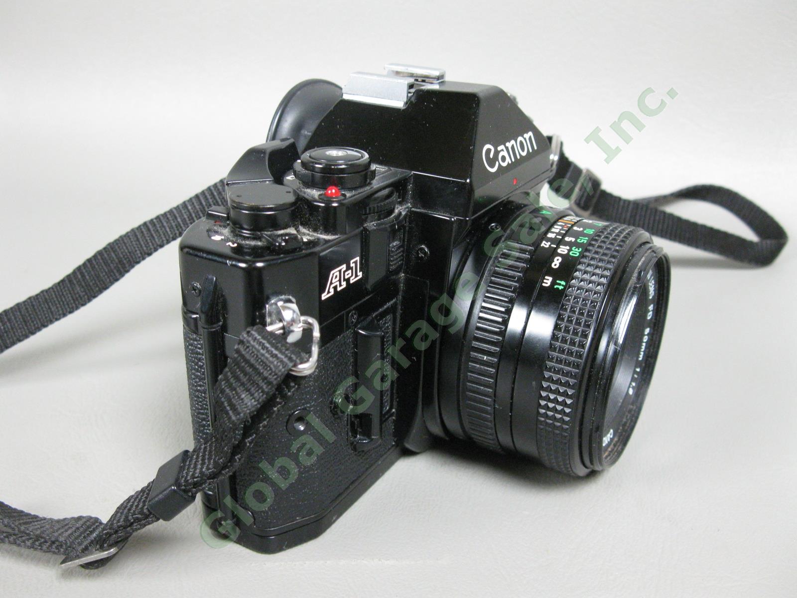 Canon A-1 Camera 35mm Film SLR F1.8 Lens 50mm & 70-210mm Zoom Lens Vivitar Flash 3