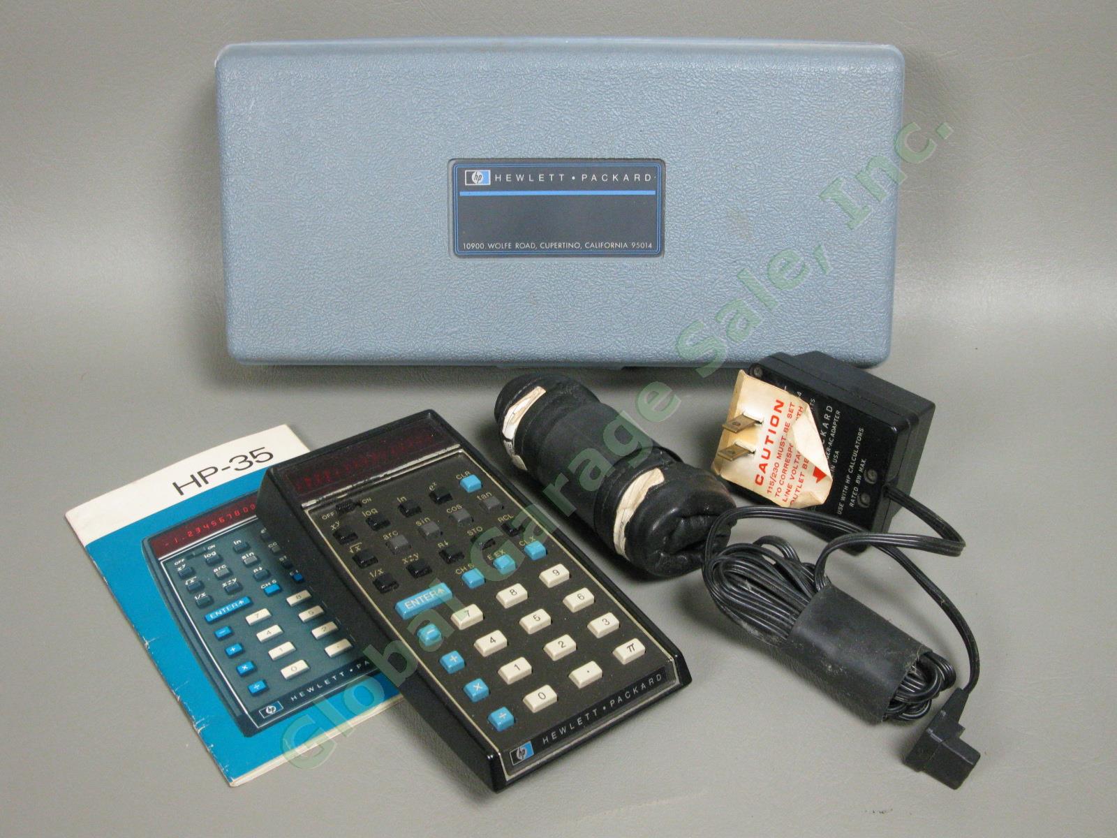Vintage HP-35 Calculator w/ Manual Hard Case & Power Adapter Hewlett Packard NR