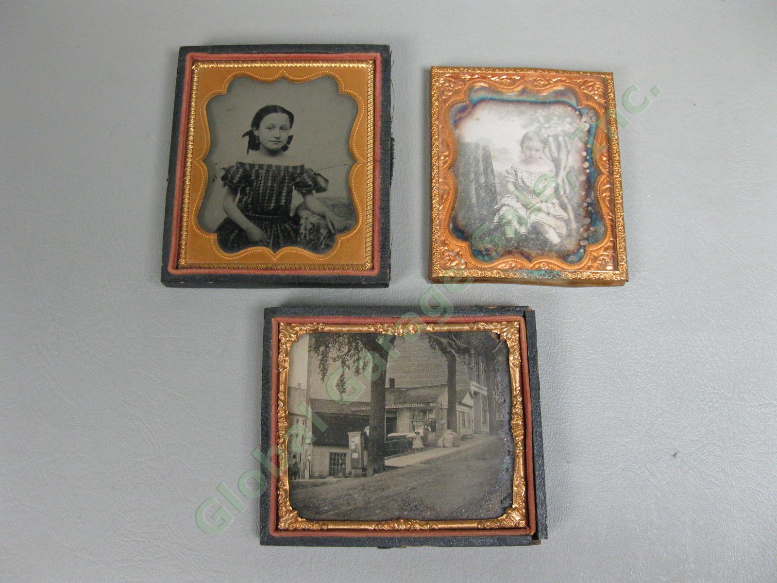 Set of 3 Antique Tintype Victorian Portrait 3-4" Photographs Gutta Percha Frames