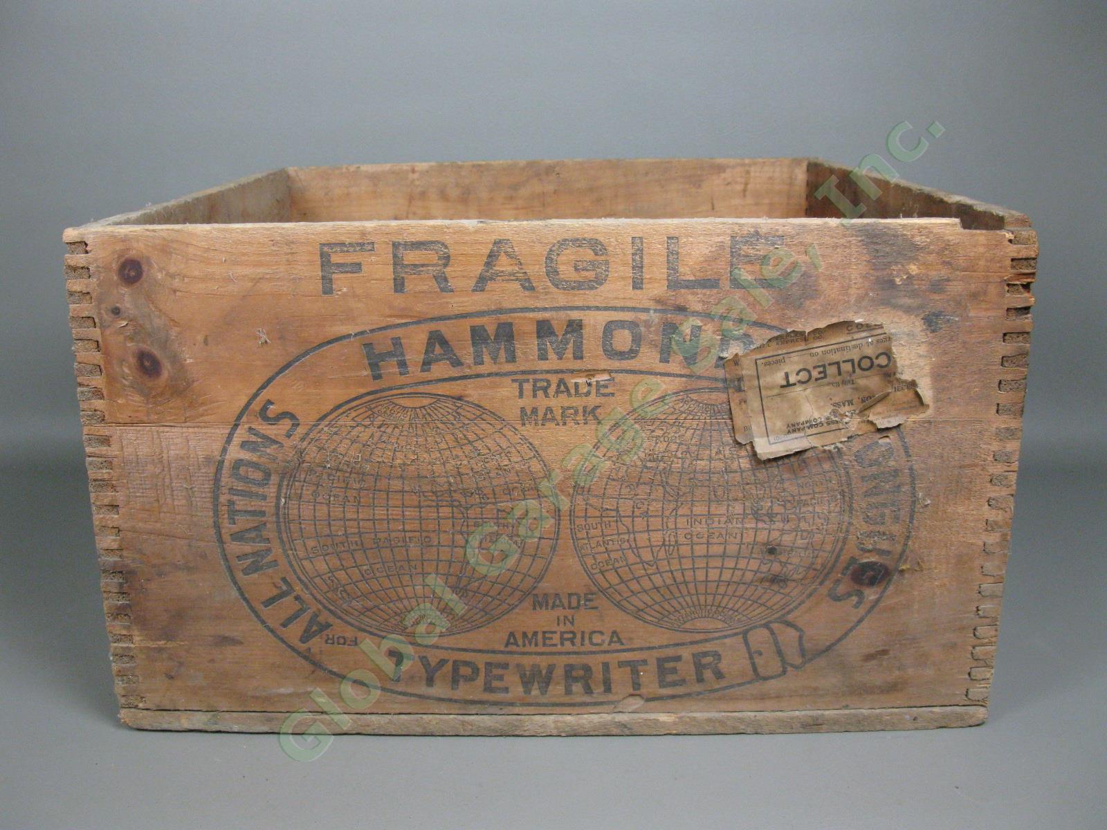 Antique 1917 Hammond Typewriter Railroad Shipping Crate Wood Box Boston MA NR!
