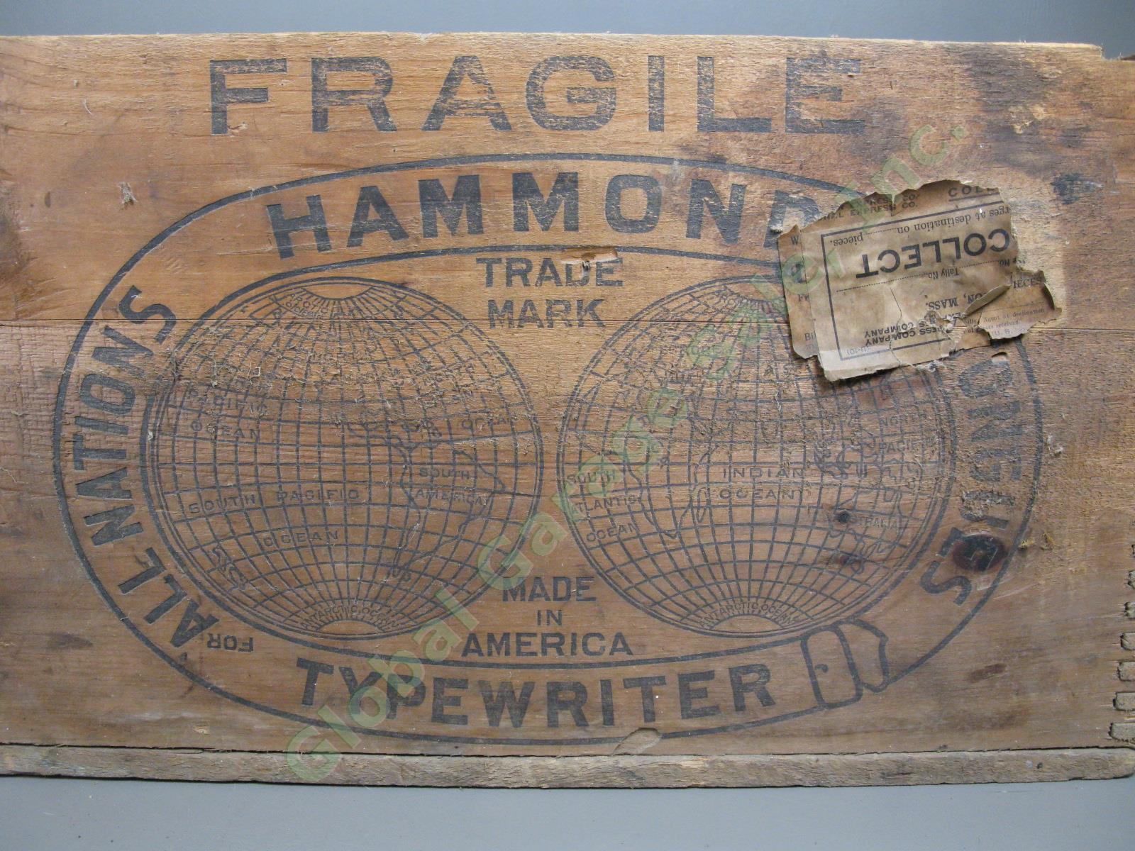 Antique 1917 Hammond Typewriter Railroad Shipping Crate Wood Box Boston MA NR! 1