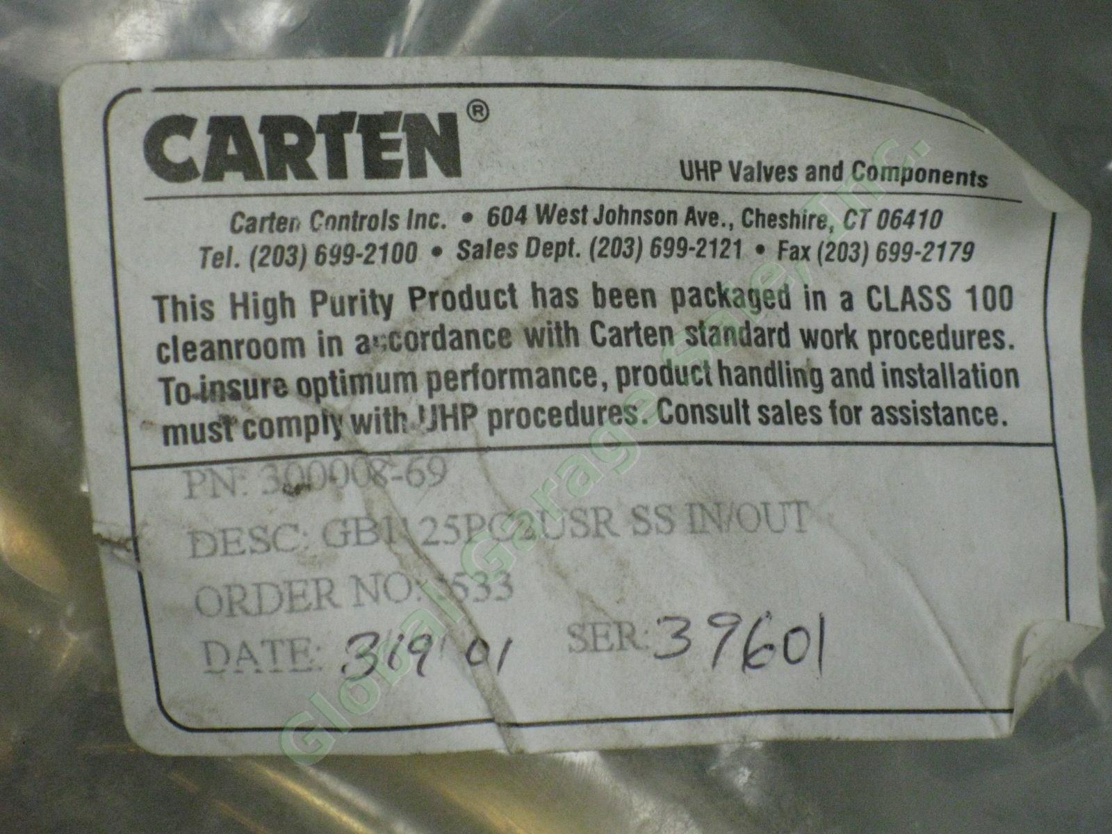 Carten UHP Ultra High Purity 300008-69 Brass Stainless Butt Weld 1" Tube Valve 1