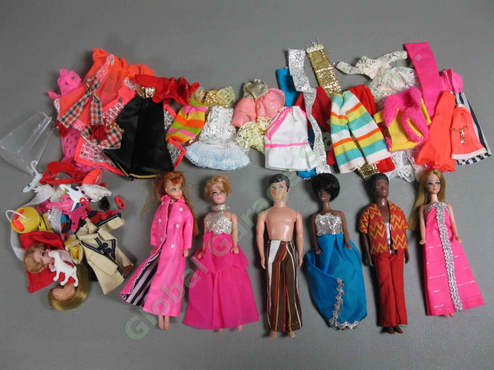 Vintage 1970 Dawn Doll Collection Lot of 6 Figurines + Clothes & Accessories NR