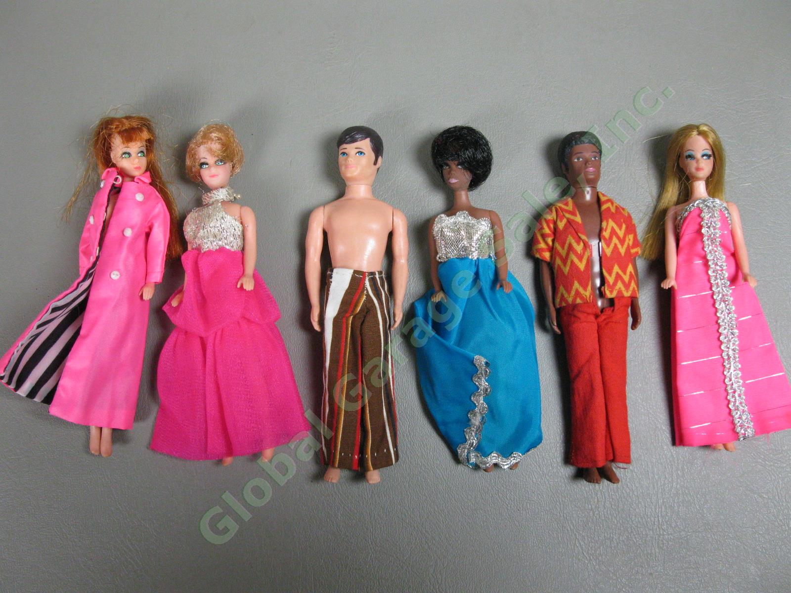 Vintage 1970 Dawn Doll Collection Lot of 6 Figurines + Clothes & Accessories NR 1