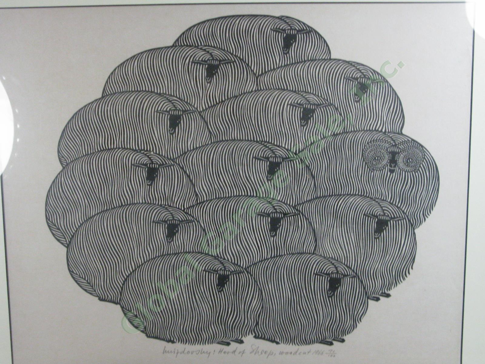 Jacques Hnizdovsky Ukrainian American SIGNED Woodblock Print Herd of Sheep 1966 2