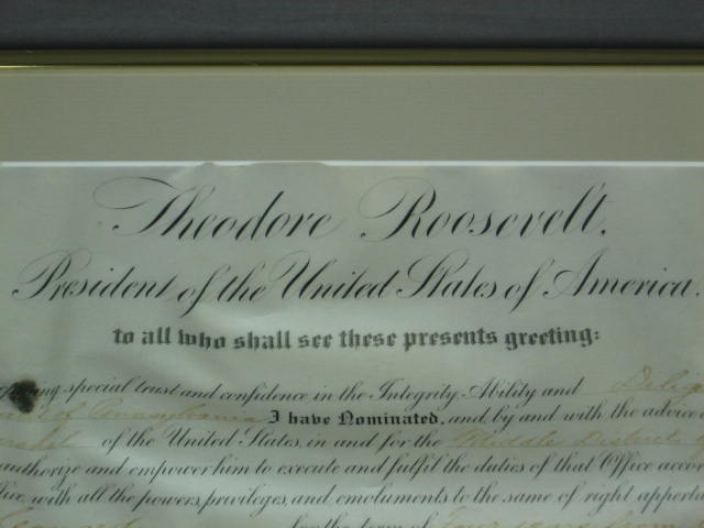 President Theodore Teddy Roosevelt Signed Appointment 2