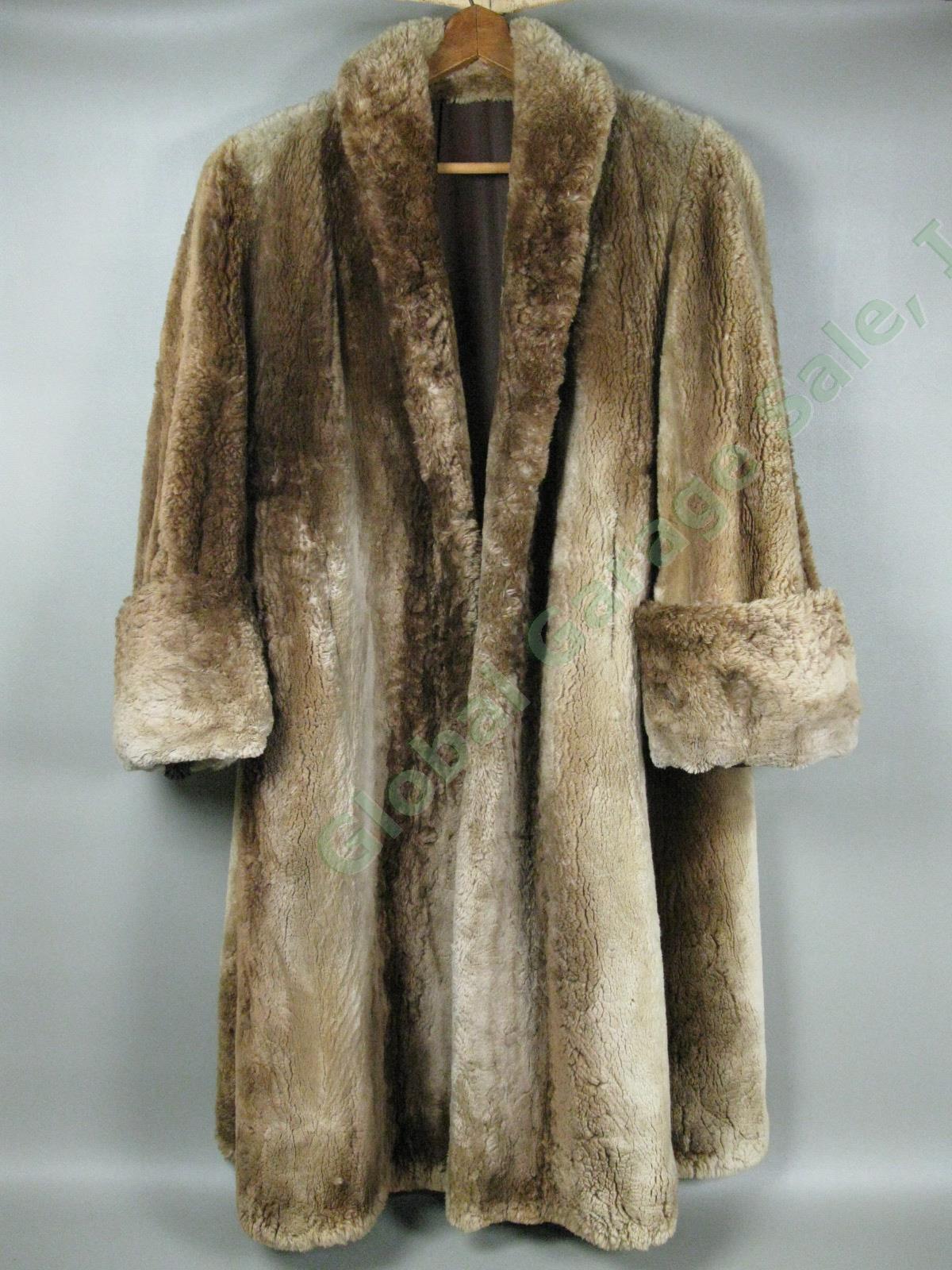 Antique Vintage Beaver Fur 45" Long Coat Womens Deep Pockets Monogram Size Large