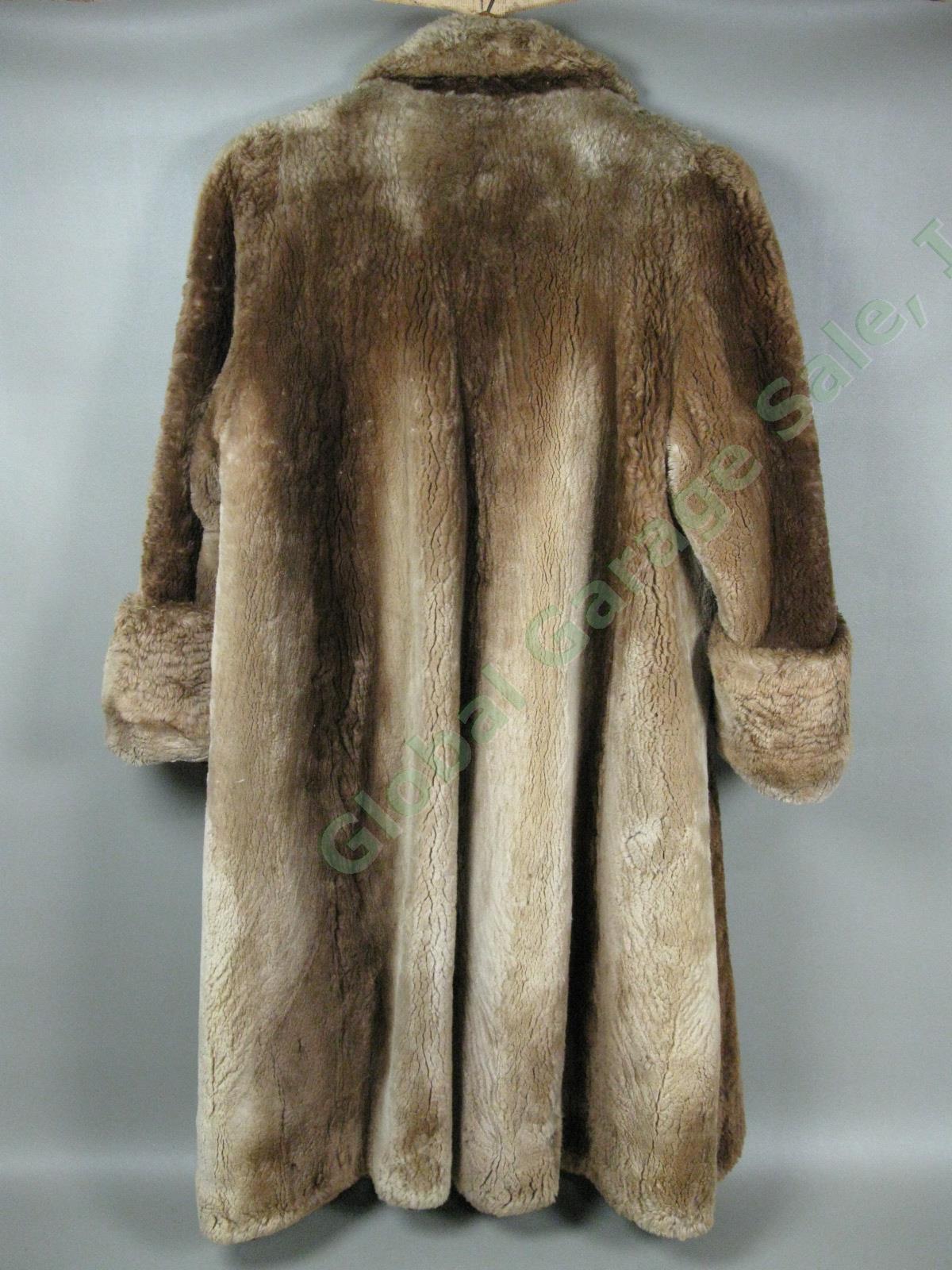 Antique Vintage Beaver Fur 45" Long Coat Womens Deep Pockets Monogram Size Large 1