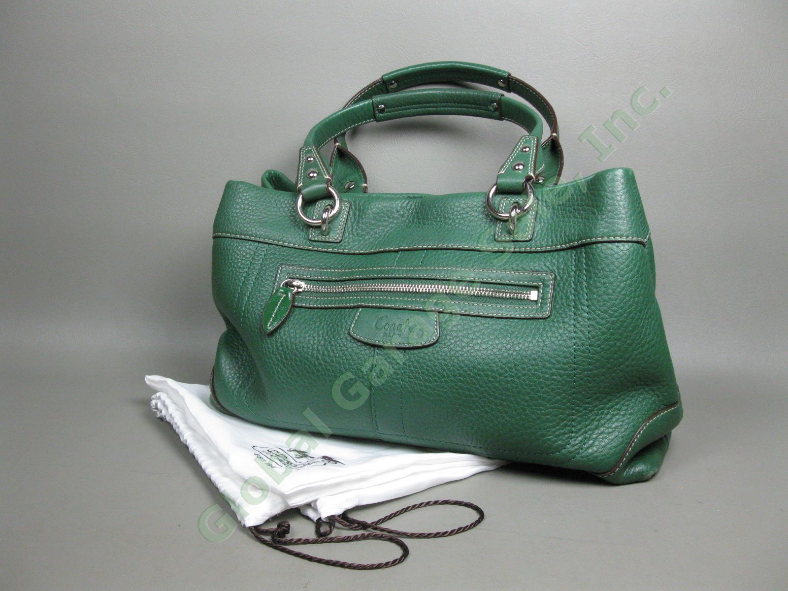 BRAND NEW Coach Designer Dark Green Pebble Leather Handbag Satchel Tote Bag NR