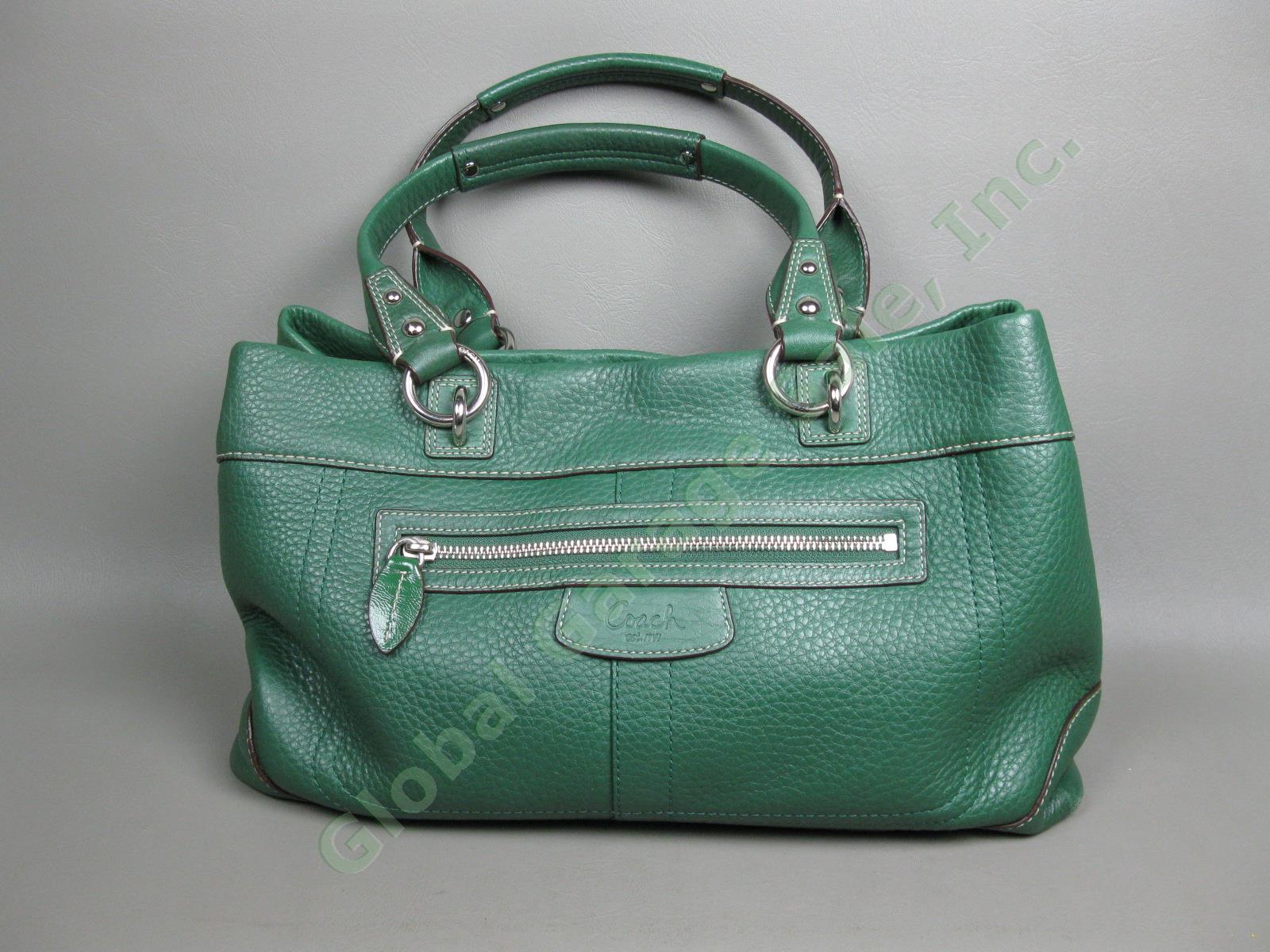 BRAND NEW Coach Designer Dark Green Pebble Leather Handbag Satchel Tote Bag NR 1