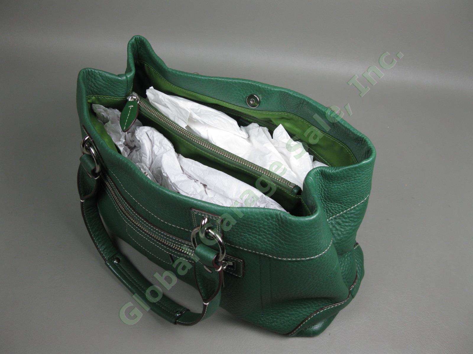 BRAND NEW Coach Designer Dark Green Pebble Leather Handbag Satchel Tote Bag NR 5
