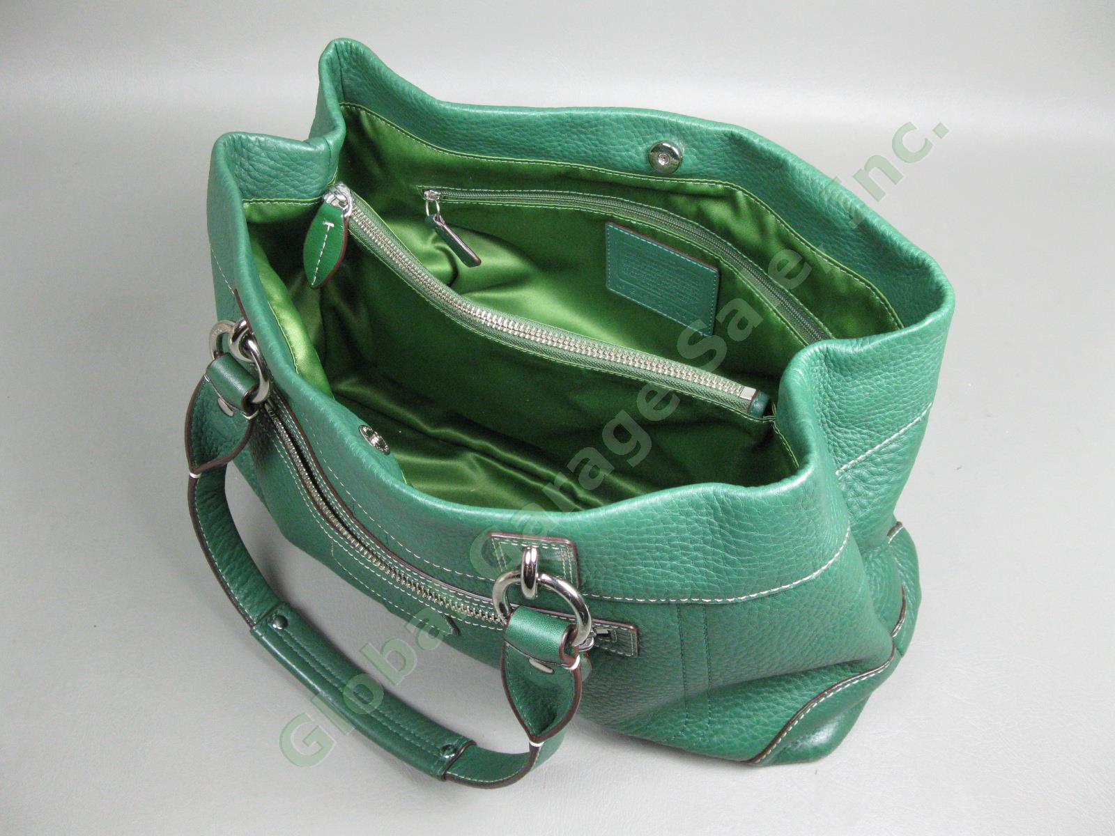 BRAND NEW Coach Designer Dark Green Pebble Leather Handbag Satchel Tote Bag NR 6