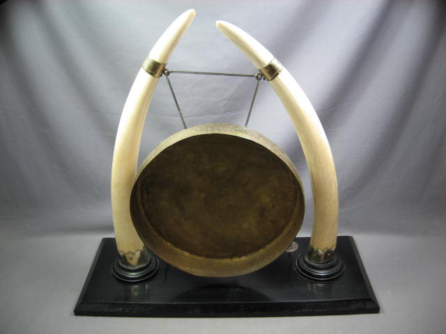 Vintage 1920s Burmese Table Gong Elephant Tusks 6
