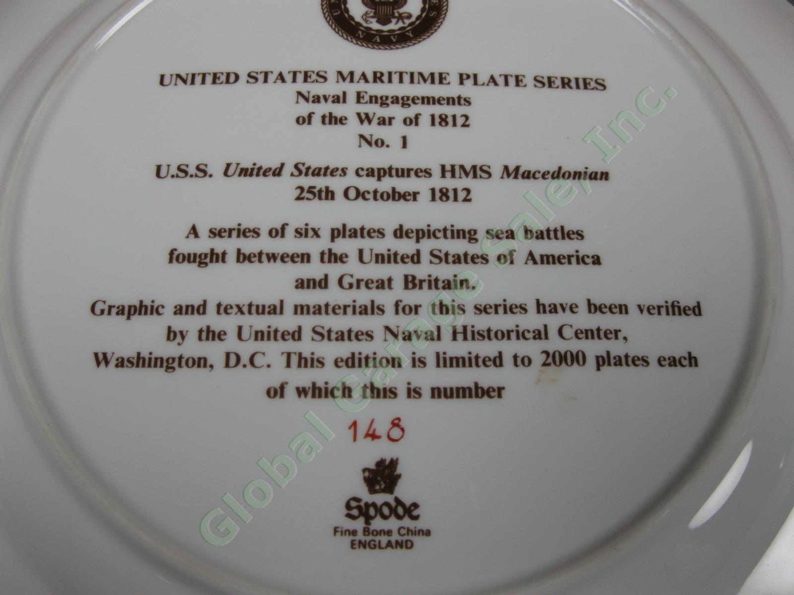 6 Vintage Spode Maritime Plates War Of 1812 US Navy Battles Ltd Ed Full Set NR! 4