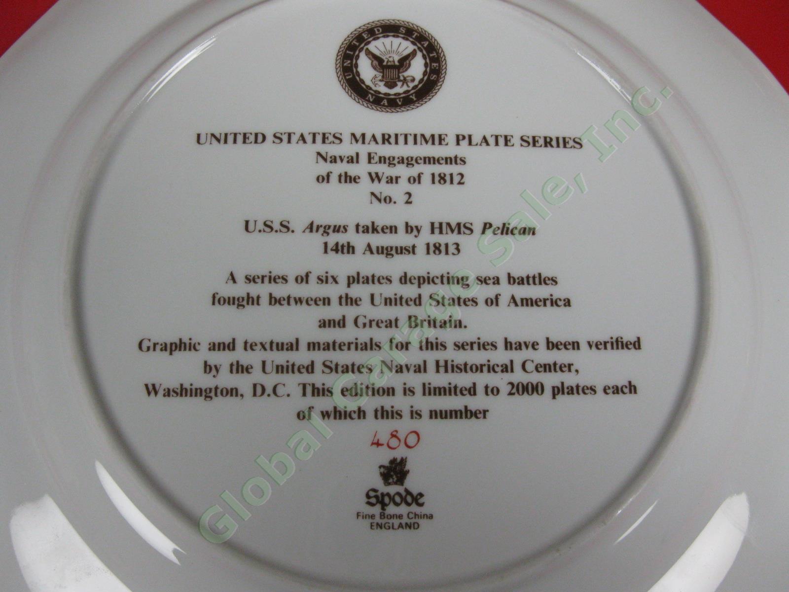 6 Vintage Spode Maritime Plates War Of 1812 US Navy Battles Ltd Ed Full Set NR! 9