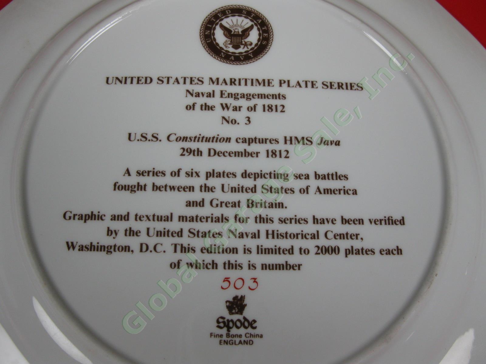 6 Vintage Spode Maritime Plates War Of 1812 US Navy Battles Ltd Ed Full Set NR! 11