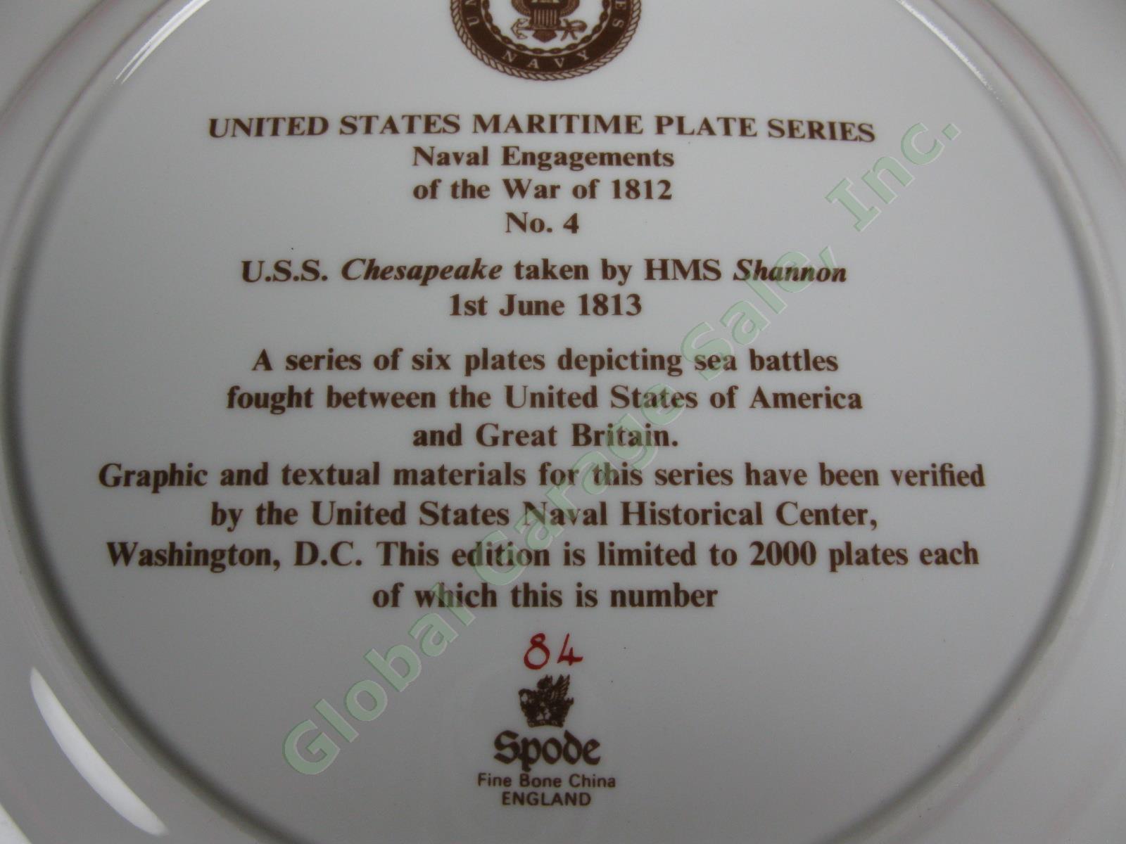 6 Vintage Spode Maritime Plates War Of 1812 US Navy Battles Ltd Ed Full Set NR! 14