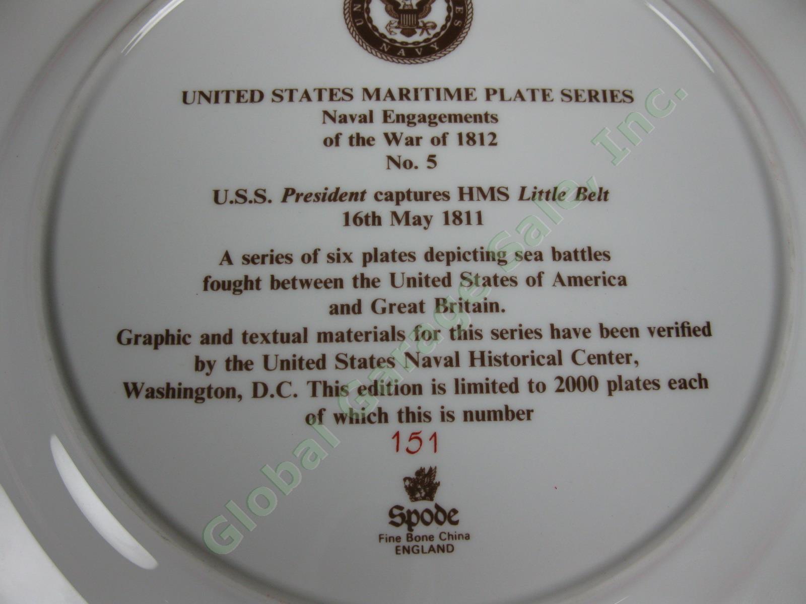 6 Vintage Spode Maritime Plates War Of 1812 US Navy Battles Ltd Ed Full Set NR! 16