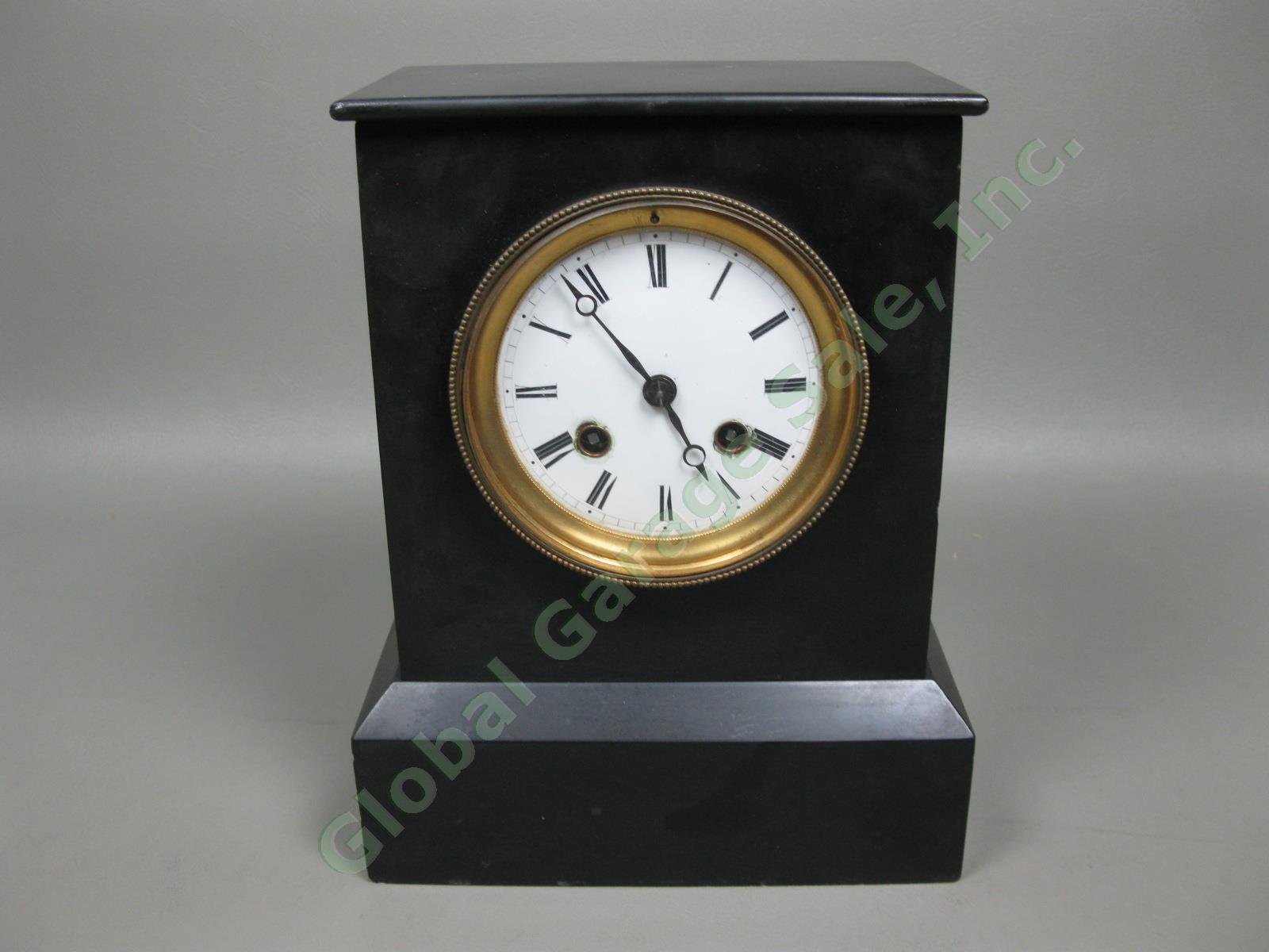 Antique 1887 Louis XI W Buhl French Black Marble Mantel Shelf Clock France 12lbs