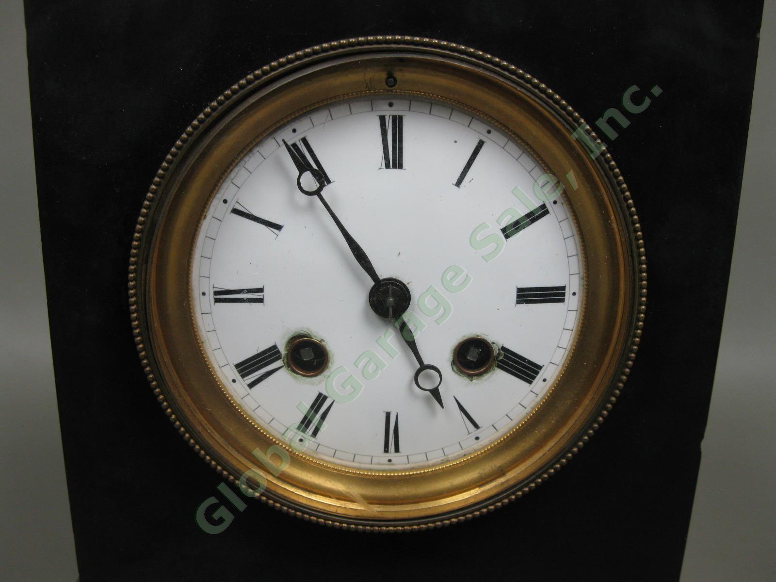 Antique 1887 Louis XI W Buhl French Black Marble Mantel Shelf Clock France 12lbs 1