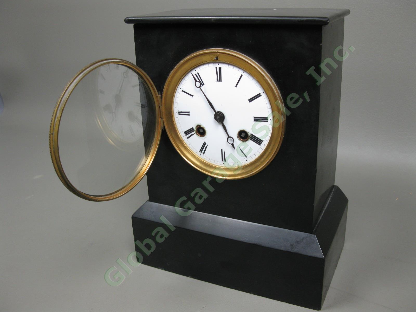 Antique 1887 Louis XI W Buhl French Black Marble Mantel Shelf Clock France 12lbs 2