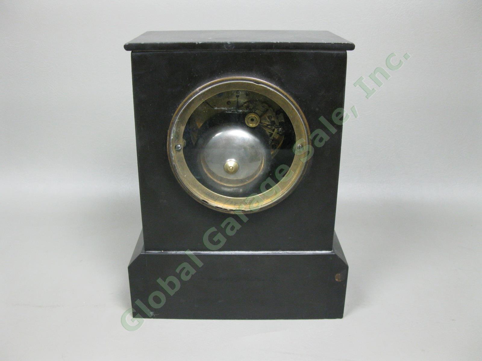 Antique 1887 Louis XI W Buhl French Black Marble Mantel Shelf Clock France 12lbs 9