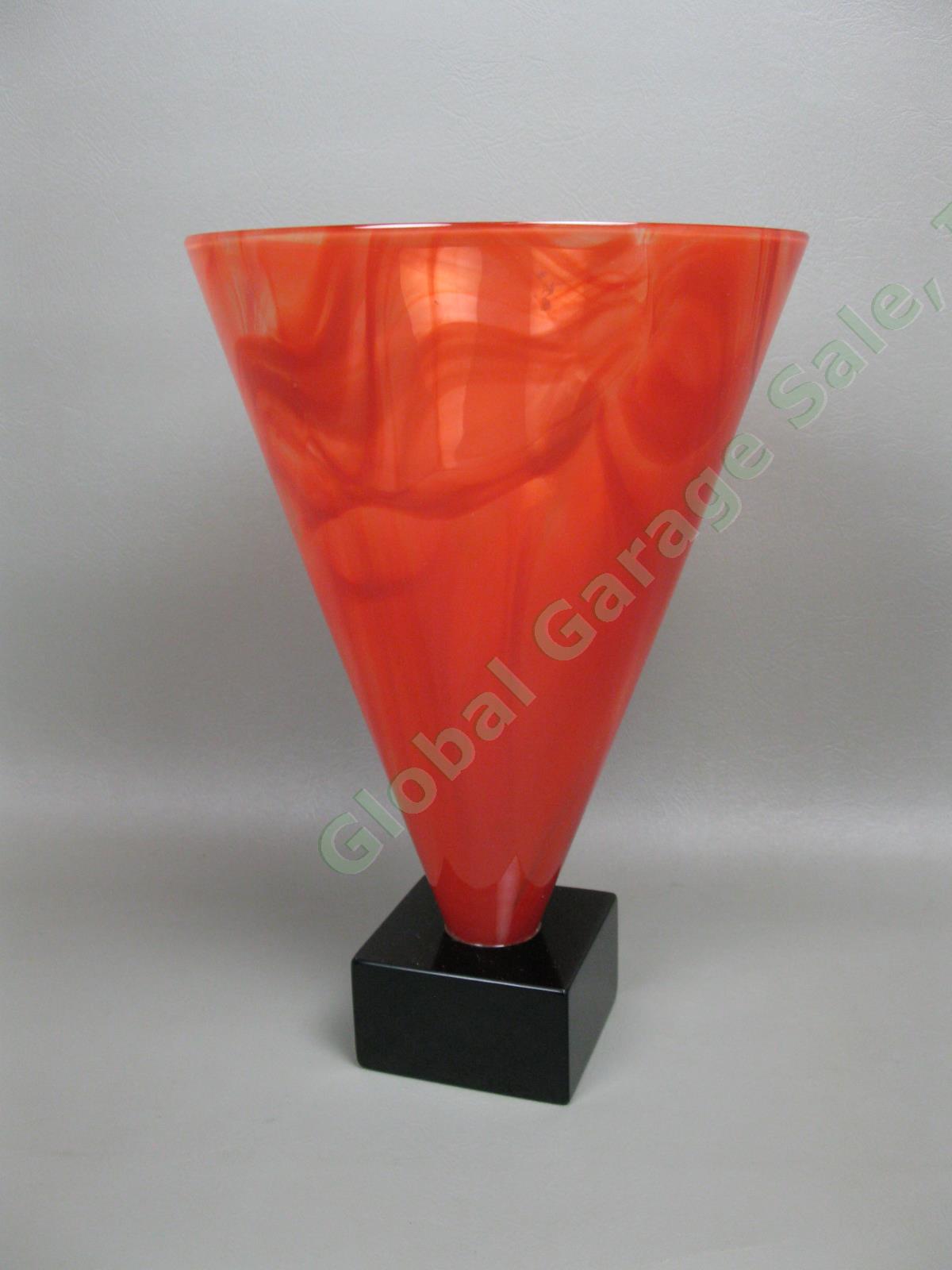 Rare AV Mazzega Murano Art Glass Signed 11" Conical Red Cone Vase Italian Design