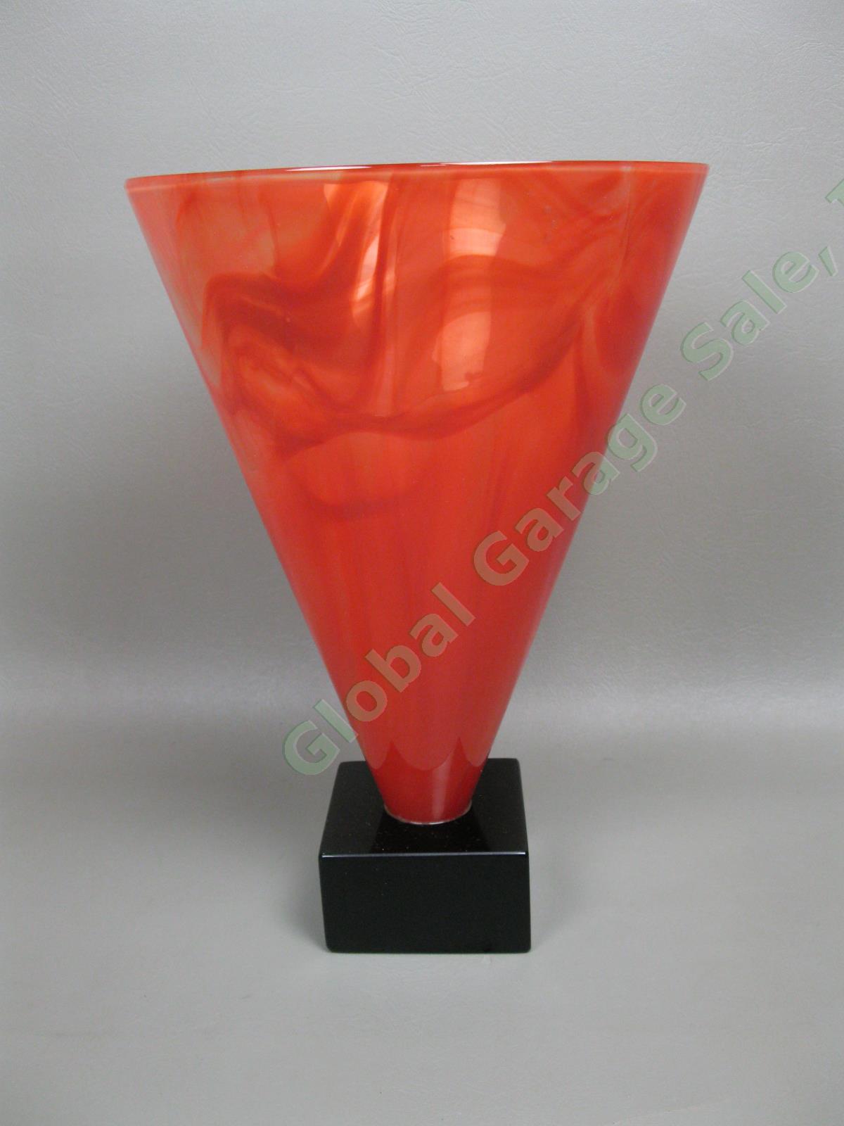 Rare AV Mazzega Murano Art Glass Signed 11" Conical Red Cone Vase Italian Design 1