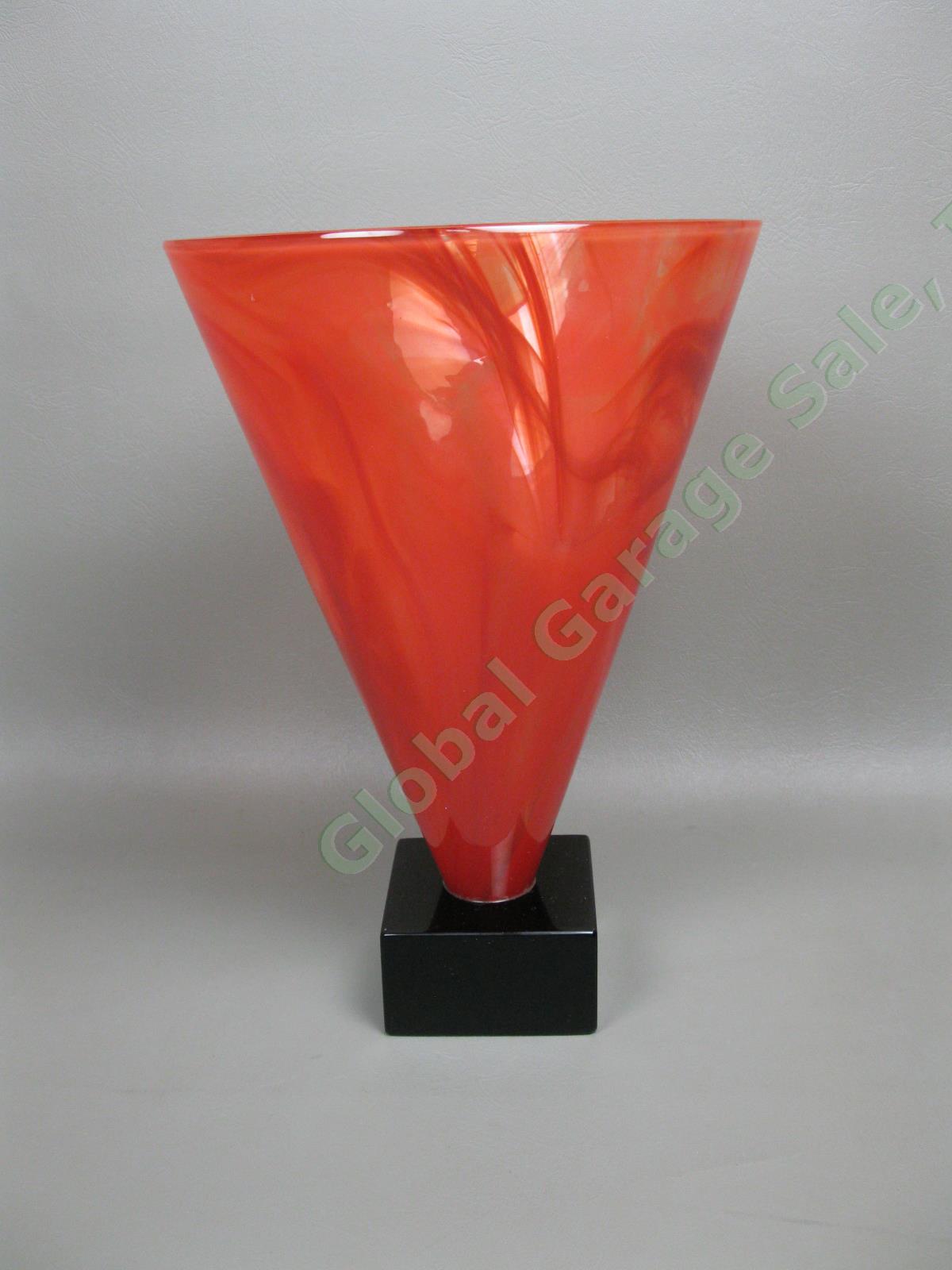 Rare AV Mazzega Murano Art Glass Signed 11" Conical Red Cone Vase Italian Design 2