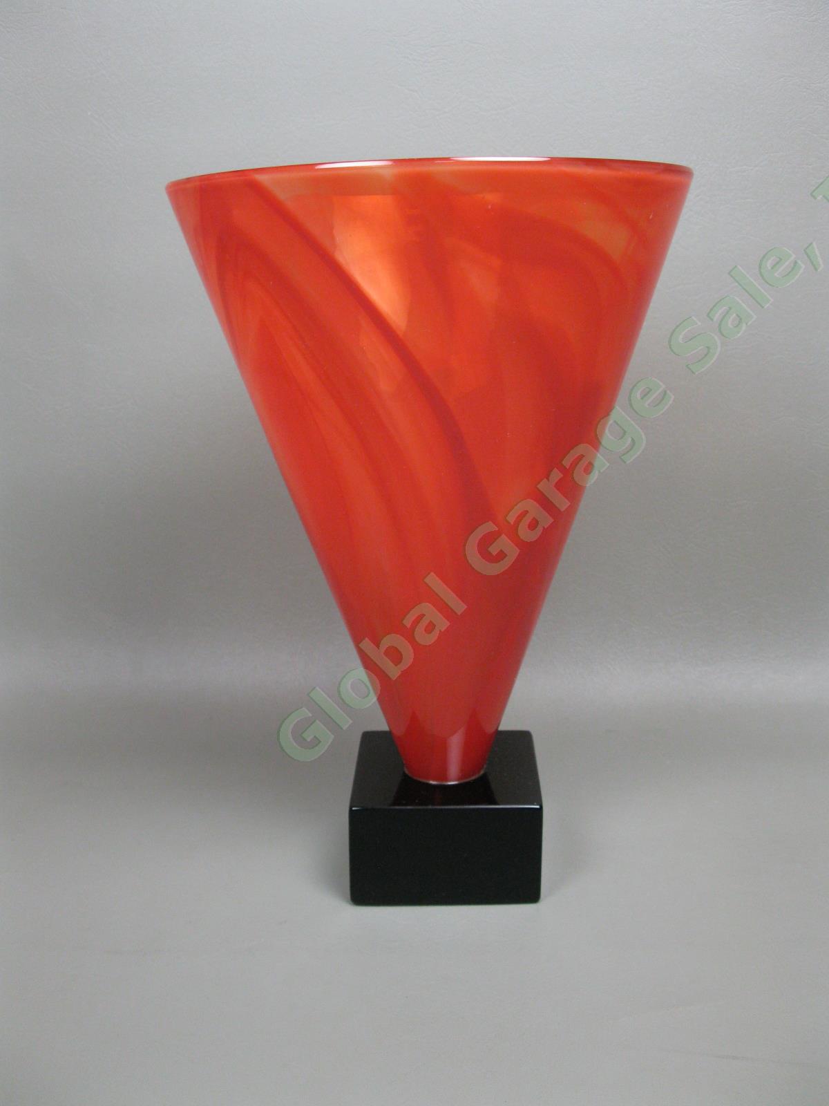 Rare AV Mazzega Murano Art Glass Signed 11" Conical Red Cone Vase Italian Design 3