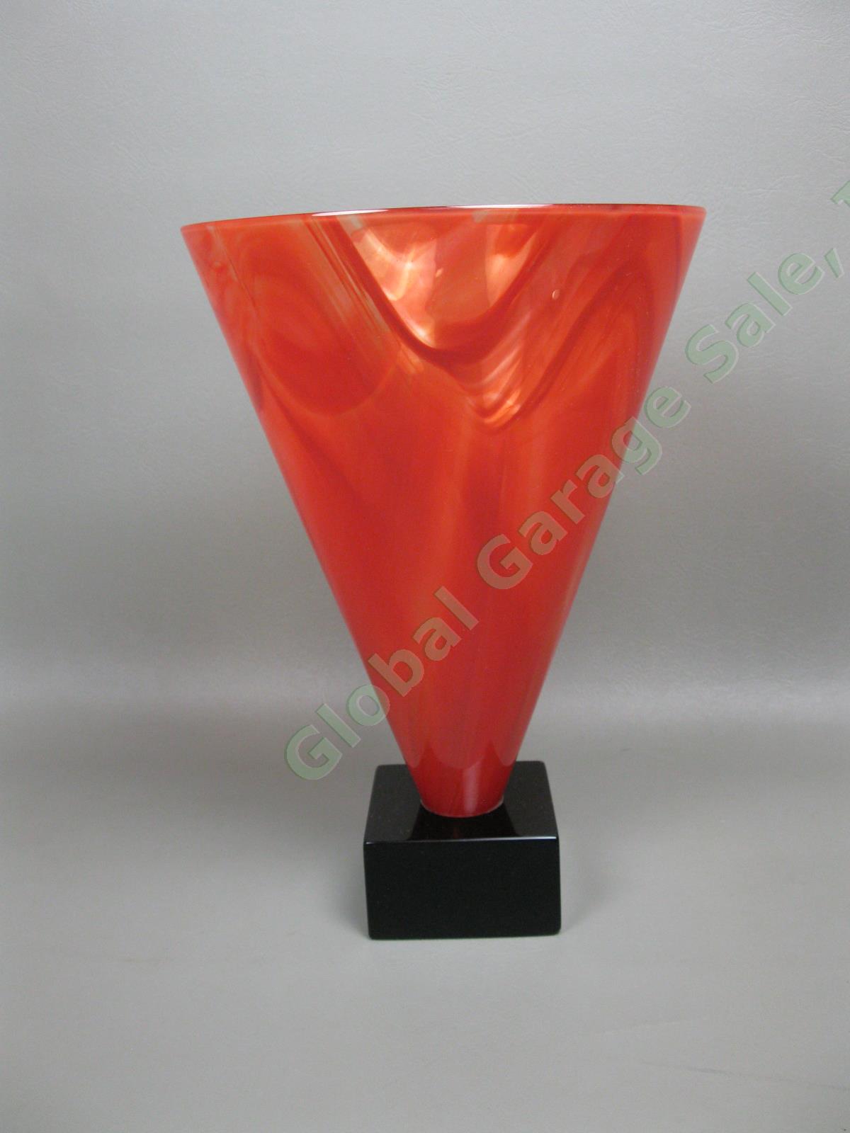 Rare AV Mazzega Murano Art Glass Signed 11" Conical Red Cone Vase Italian Design 4