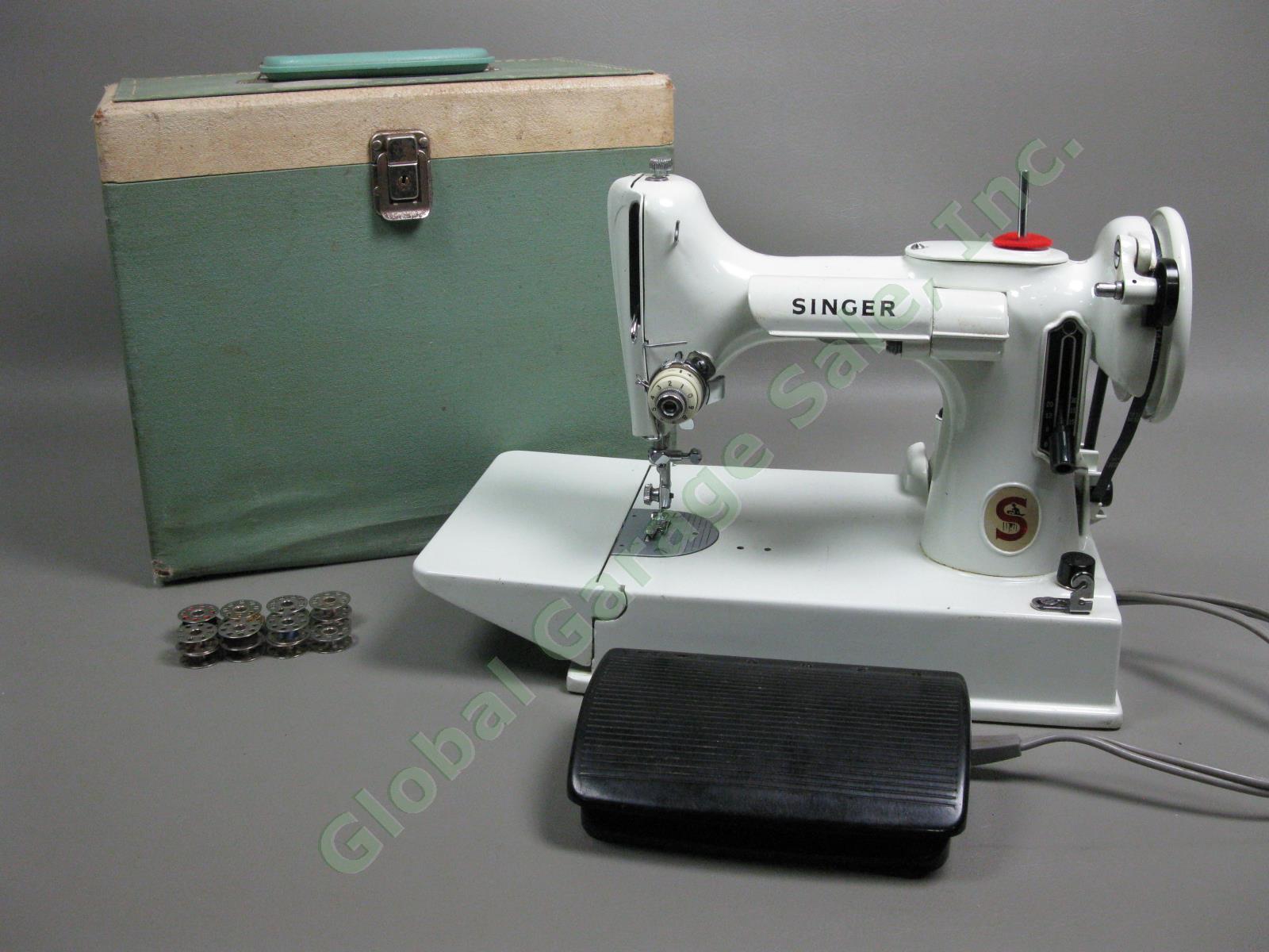 RARE 1960s Singer 221K White Featherweight Portable Sewing Machine Tested EXC!!