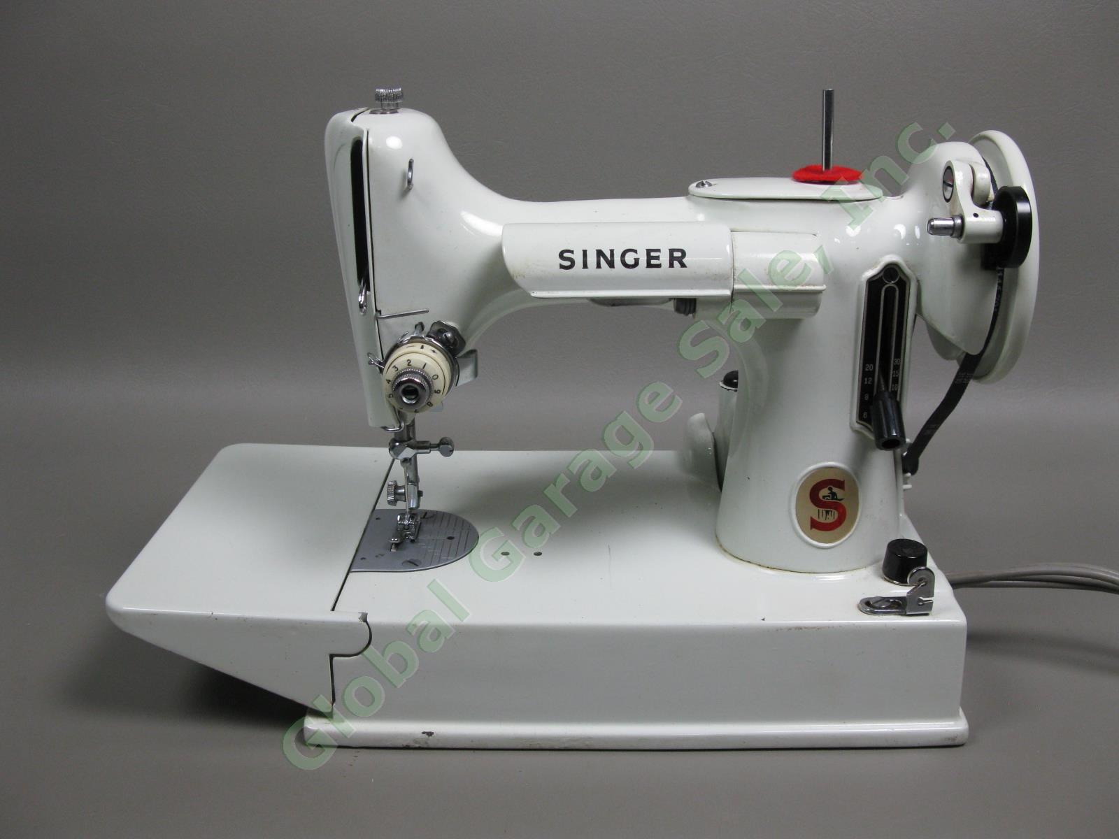 RARE 1960s Singer 221K White Featherweight Portable Sewing Machine Tested EXC!! 1