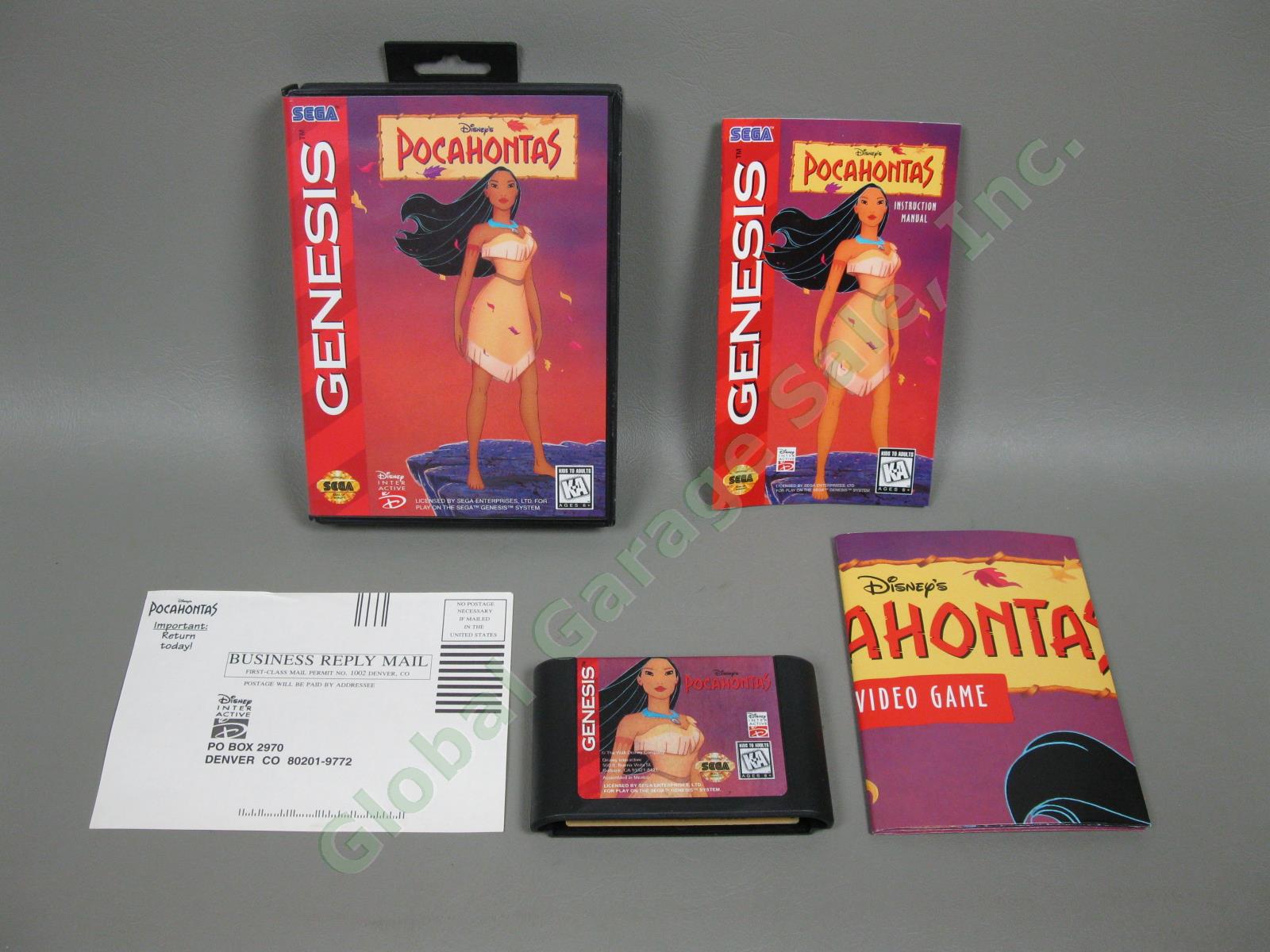 Sega Genesis Pocahontas Video Game Complete In Case w/ Cartridge Insert & Poster