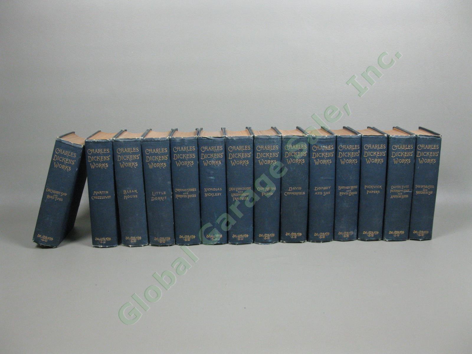 Antique Charles Dickens Works 14 Volume 1st Ed Complete Set Lot DeWolfe Fiske NR