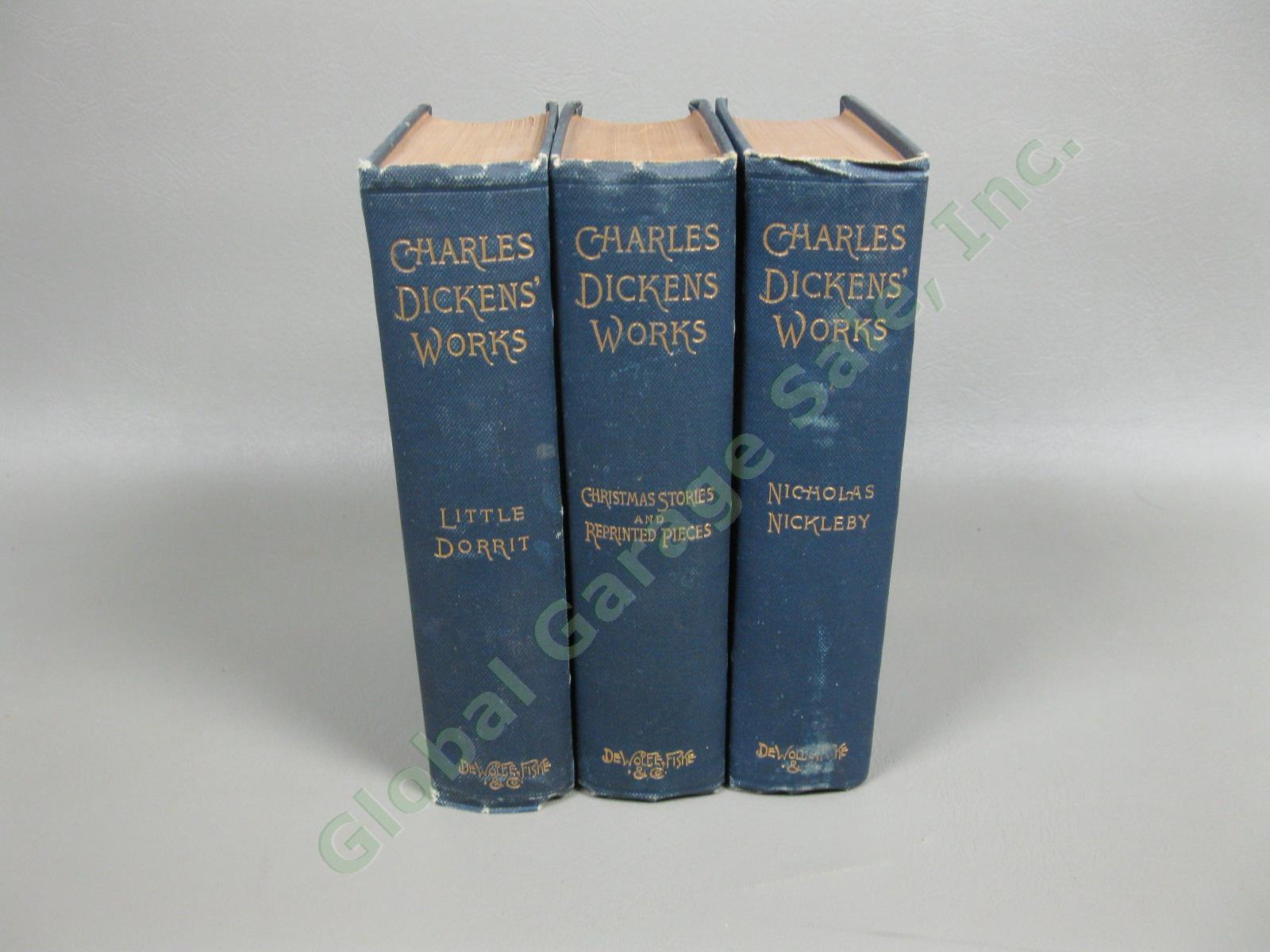 Antique Charles Dickens Works 14 Volume 1st Ed Complete Set Lot DeWolfe Fiske NR 3