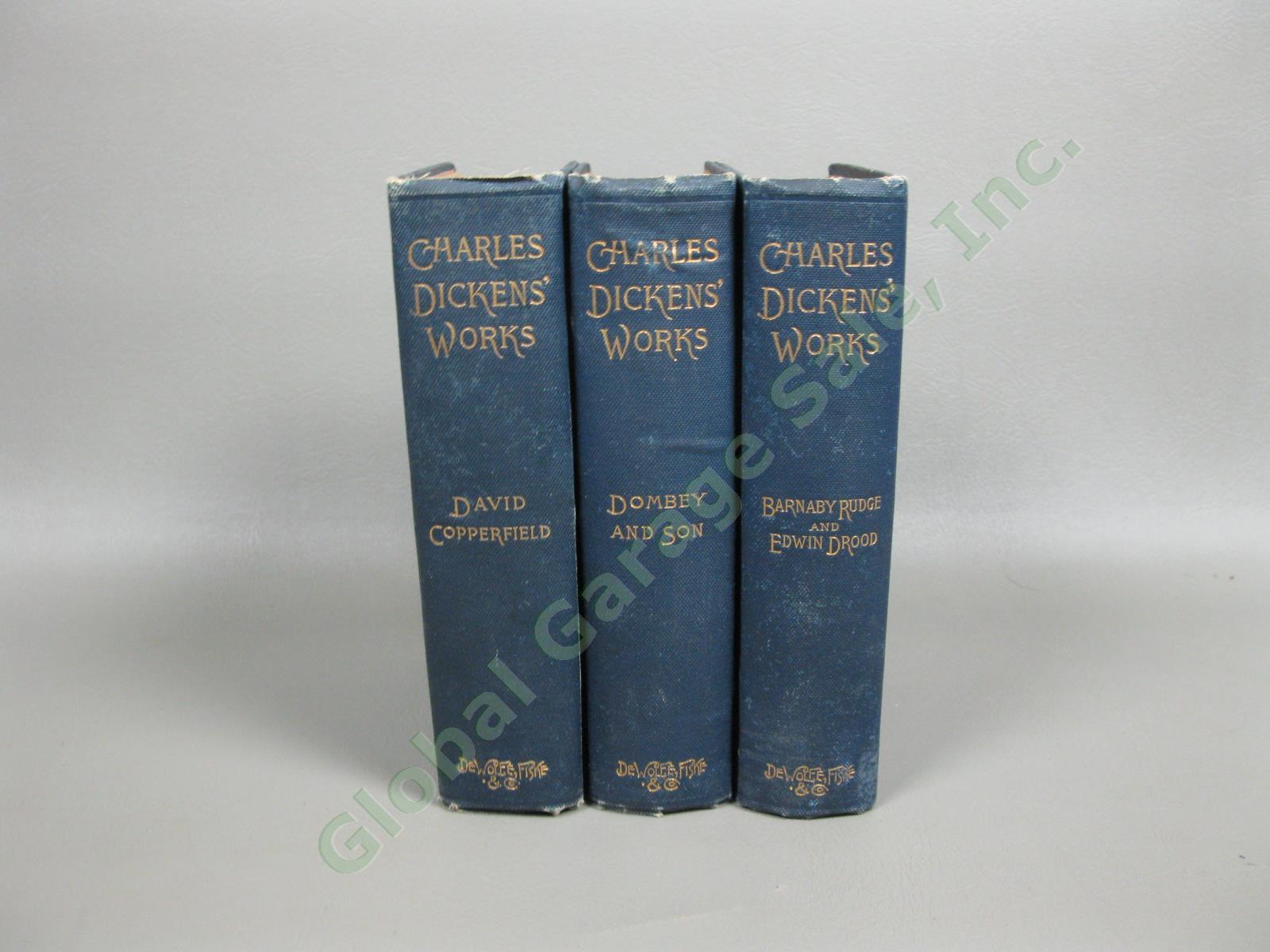 Antique Charles Dickens Works 14 Volume 1st Ed Complete Set Lot DeWolfe Fiske NR 6