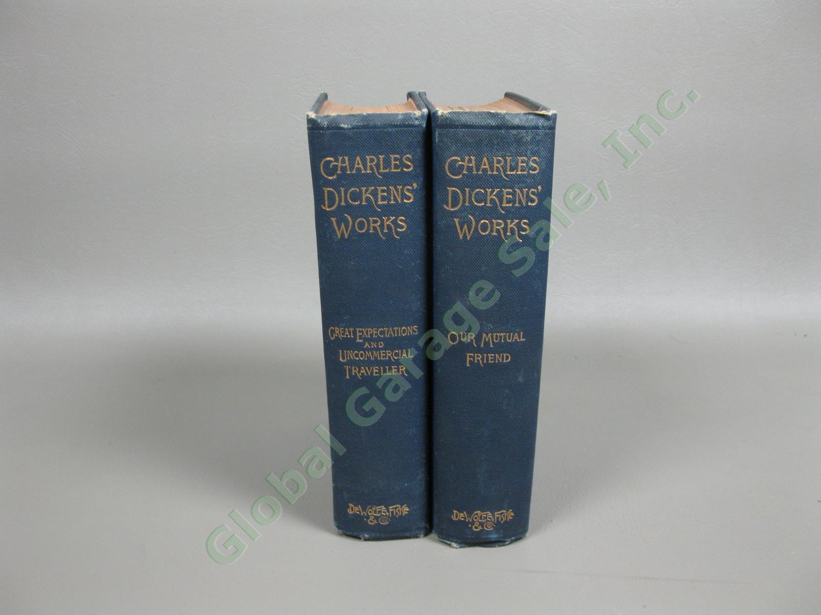 Antique Charles Dickens Works 14 Volume 1st Ed Complete Set Lot DeWolfe Fiske NR 15