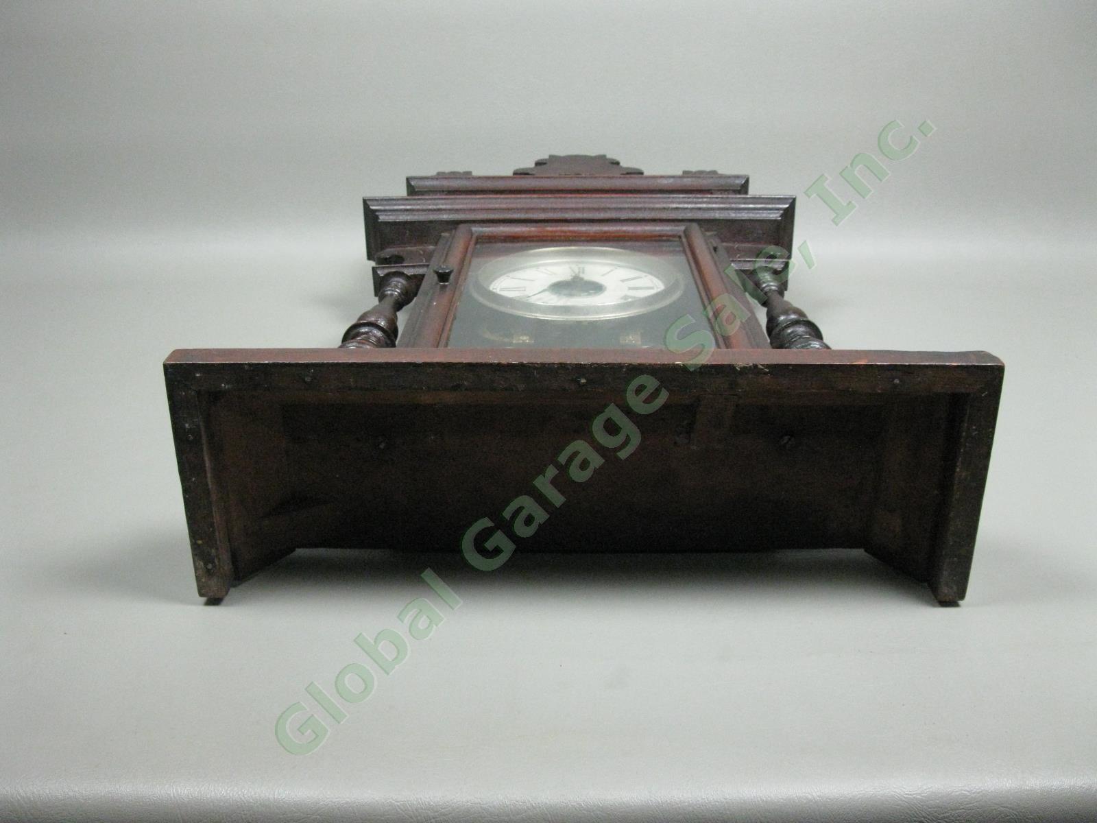Antique EN Welch Gingerbread Wood Mantle/Shelf Clock w/Key Working! USA NO RES! 6