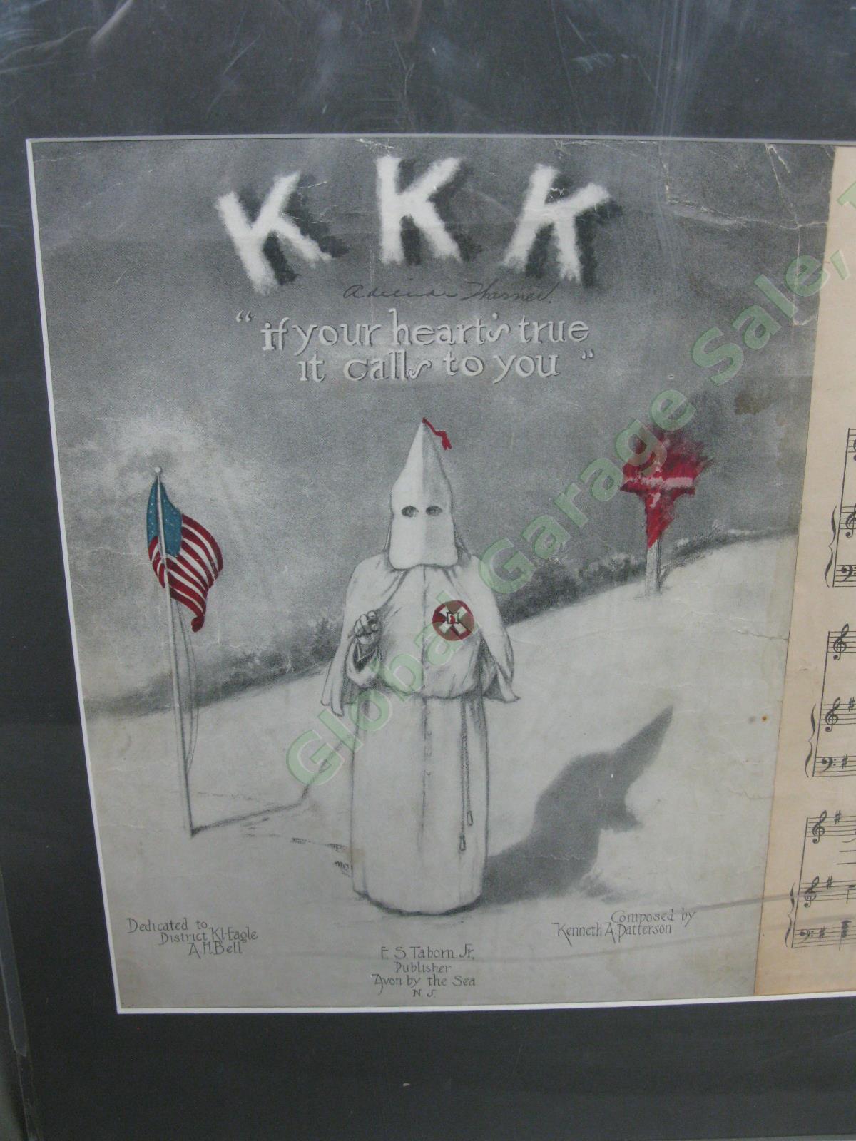 1924 KKK "If Your Hearts True It Calls To You" Ku-Klux-Klan Matted Sheet Music 1