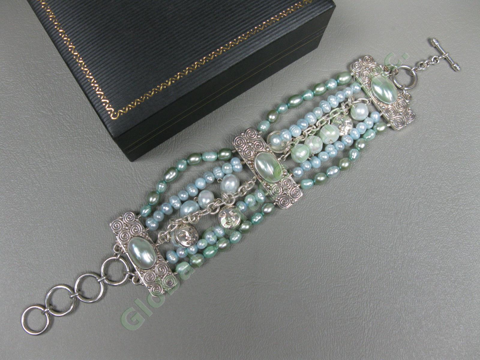 Sajen Sterling Silver Blue Freshwater Pearl Gemstone Multistrand Moon Bracelet
