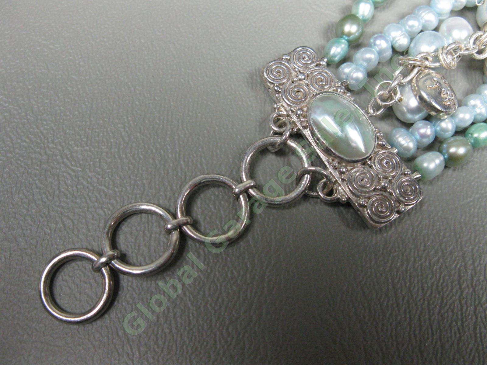 Sajen Sterling Silver Blue Freshwater Pearl Gemstone Multistrand Moon Bracelet 2