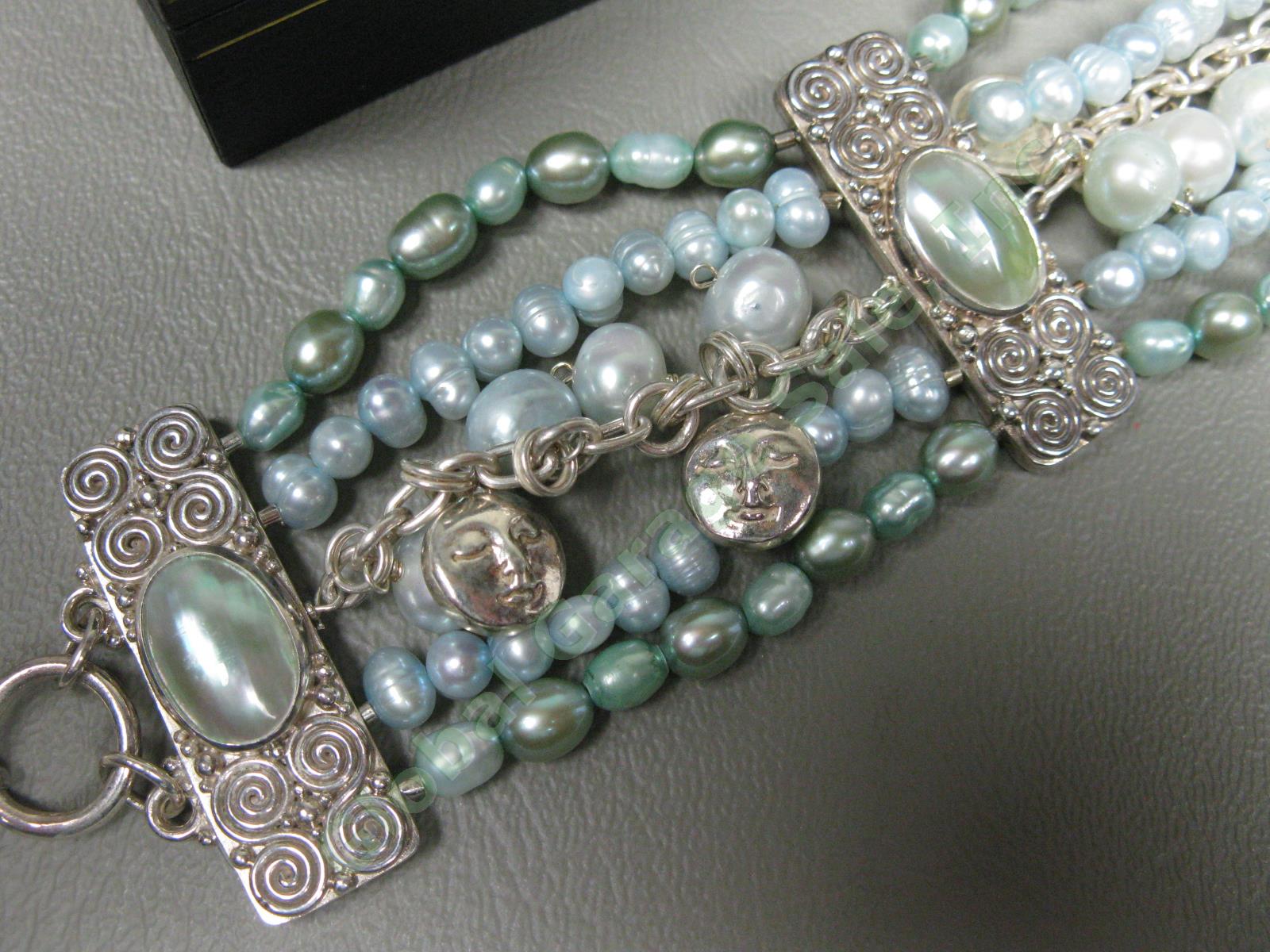 Sajen Sterling Silver Blue Freshwater Pearl Gemstone Multistrand Moon Bracelet 3